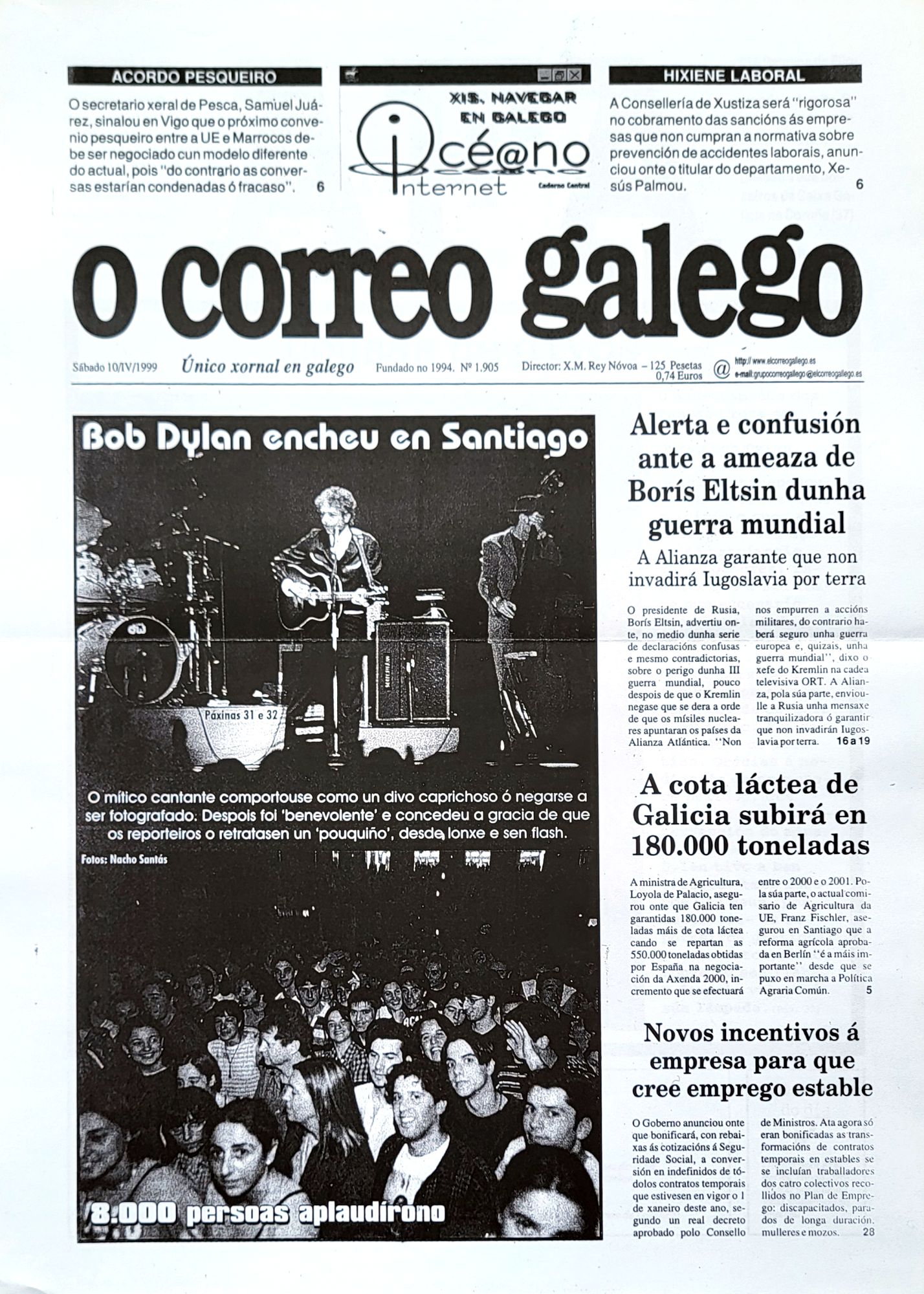 O Correo Gallego 10 April 1999 Bob Dylan front cover