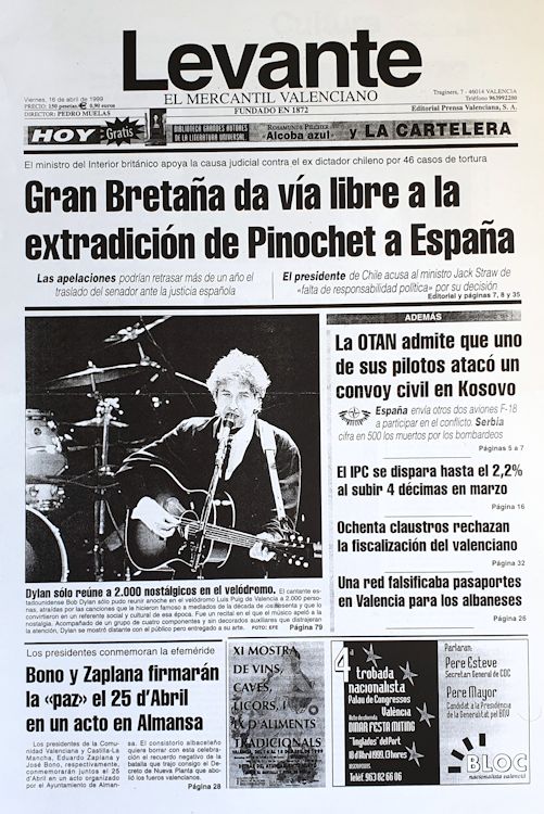 Levante 16 april 1999 Bob Dylan front cover