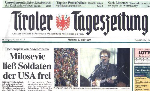 TIROLER TAGESZEITUNG  Bob Dylan front cover