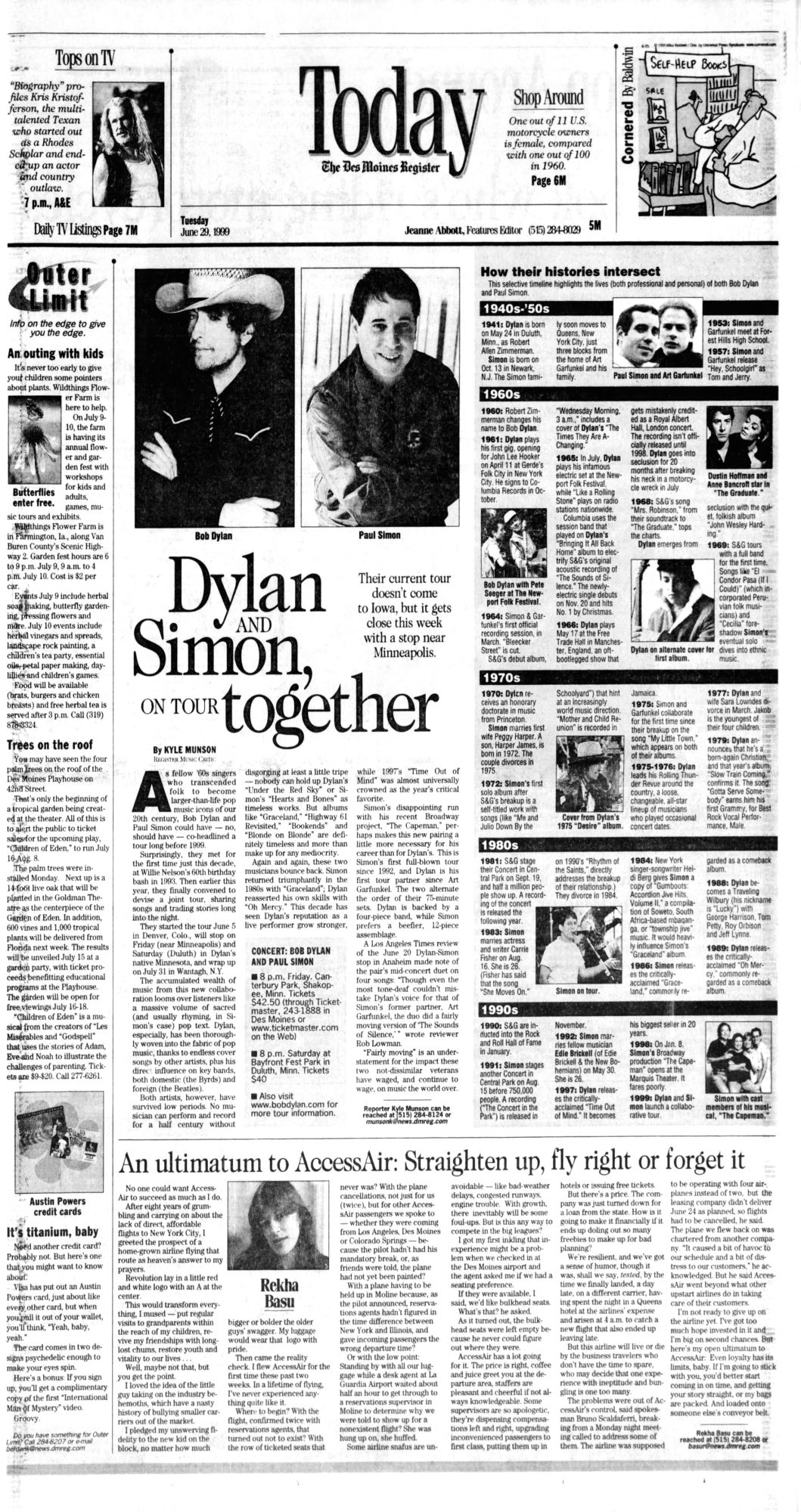 des moines register Bob Dylan front cover