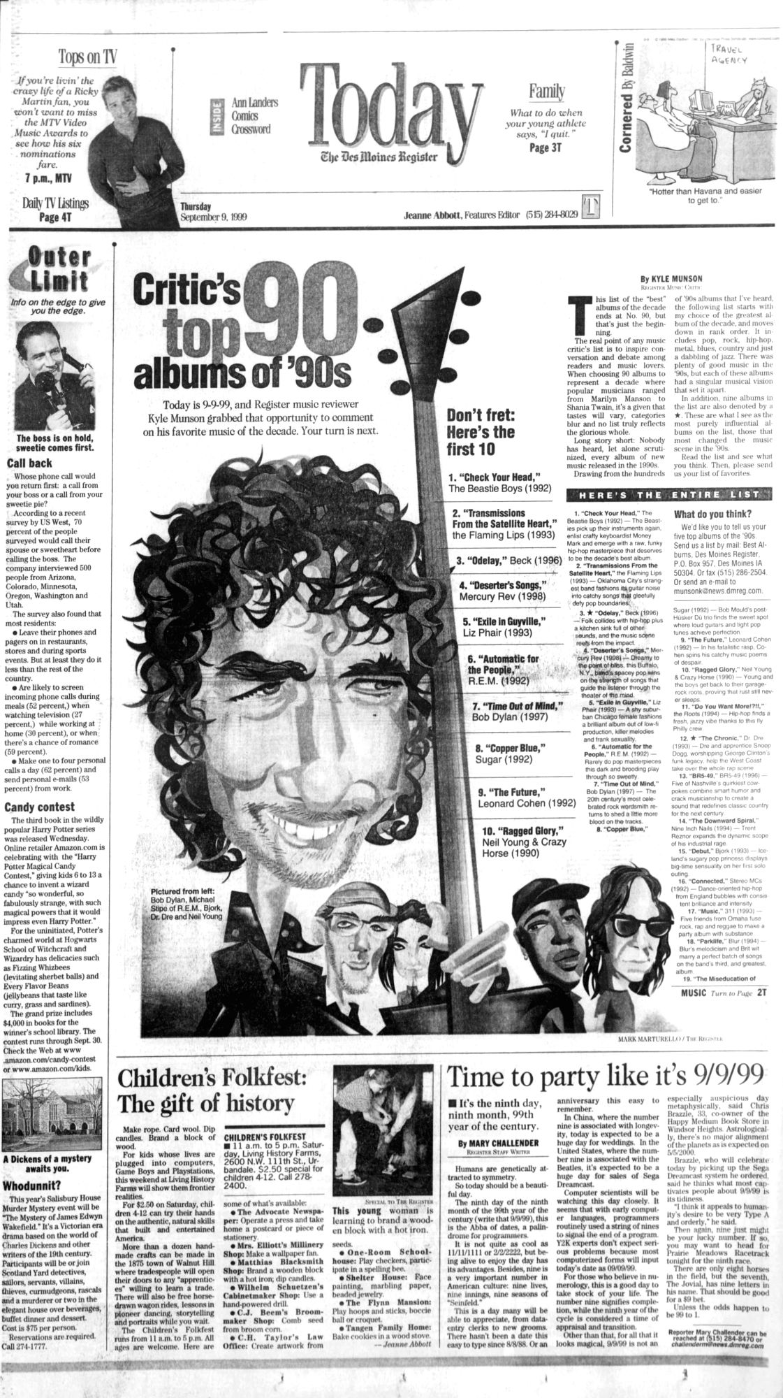 des moines register Bob Dylan front cover
