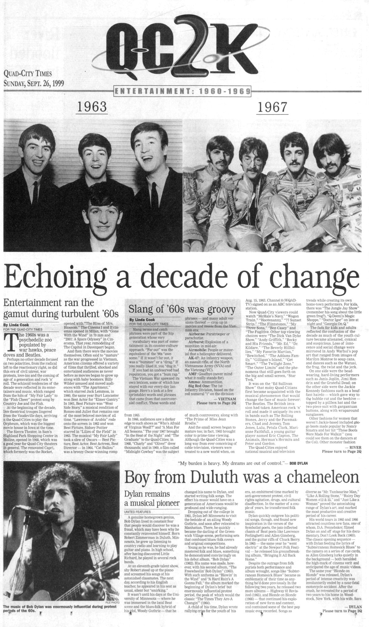 Quad-City Times Bob Dylan front cover