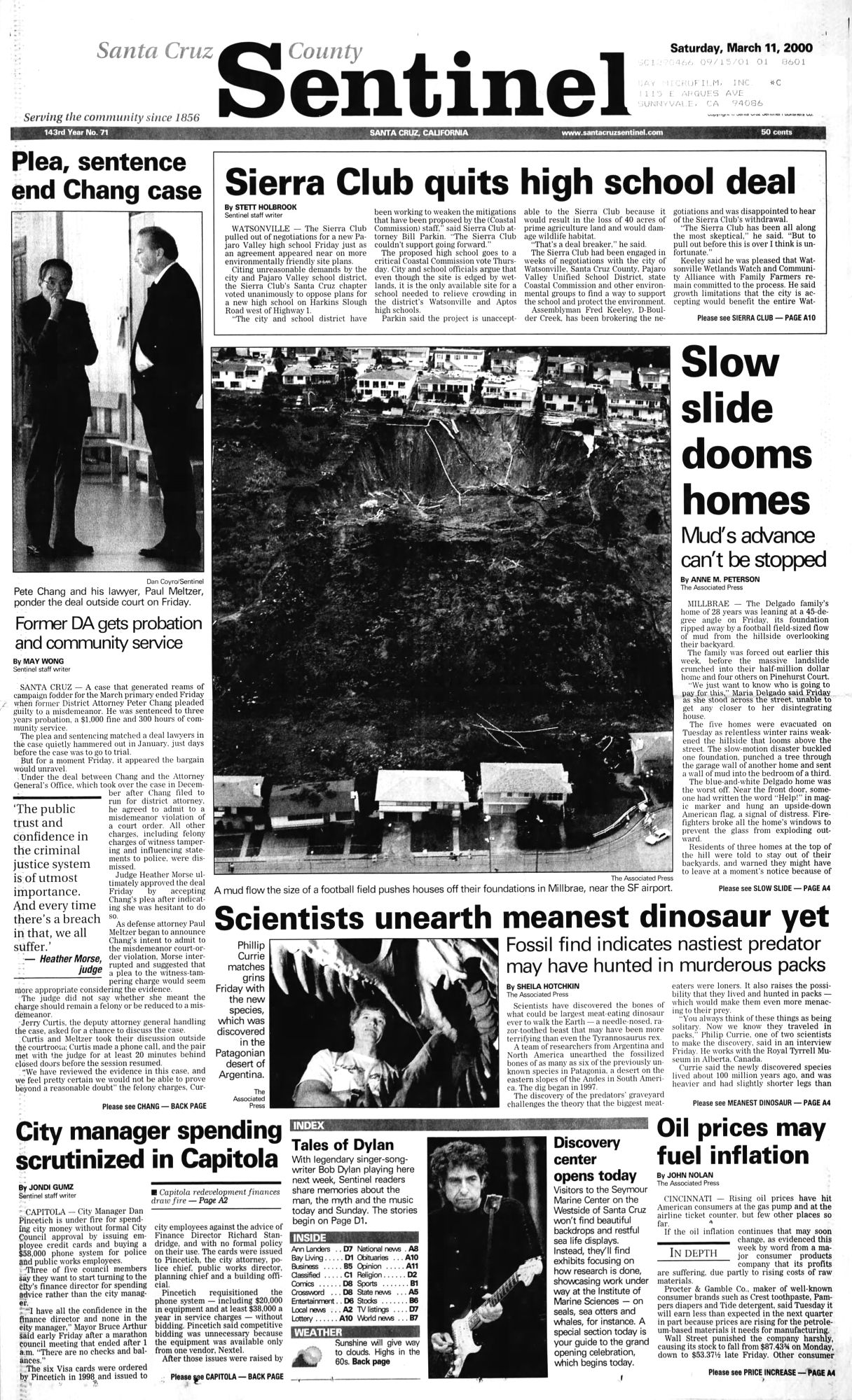 santa cruz sentinel Bob Dylan front cover