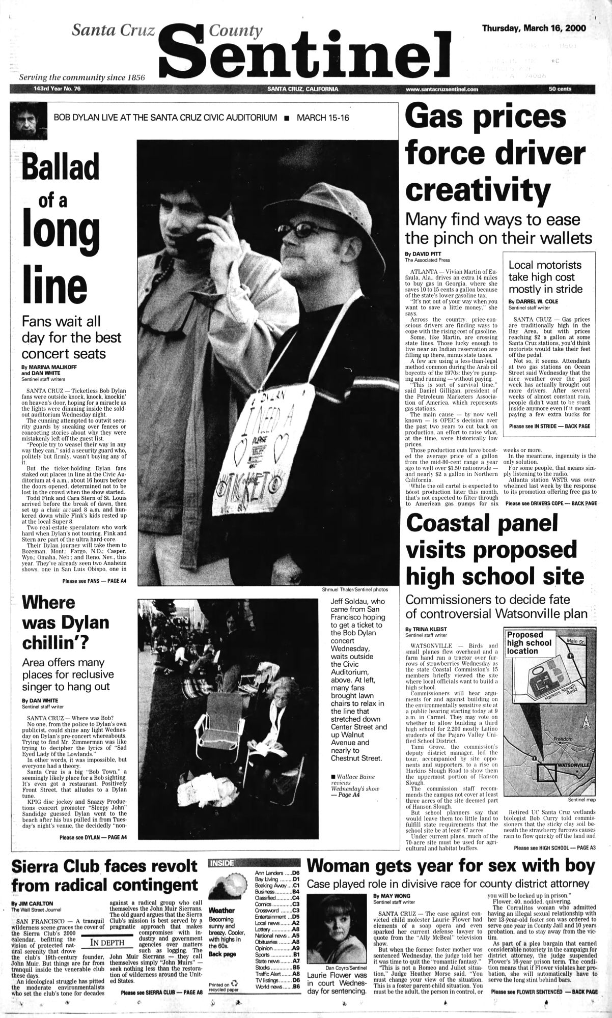 santa cruz sentinel Bob Dylan front cover