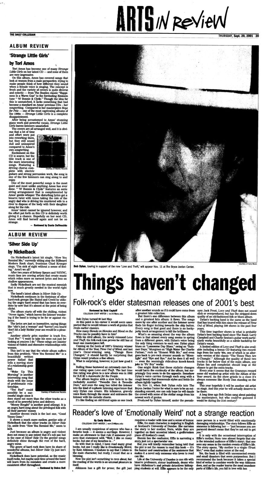 The daily collegian bob dylan front cover