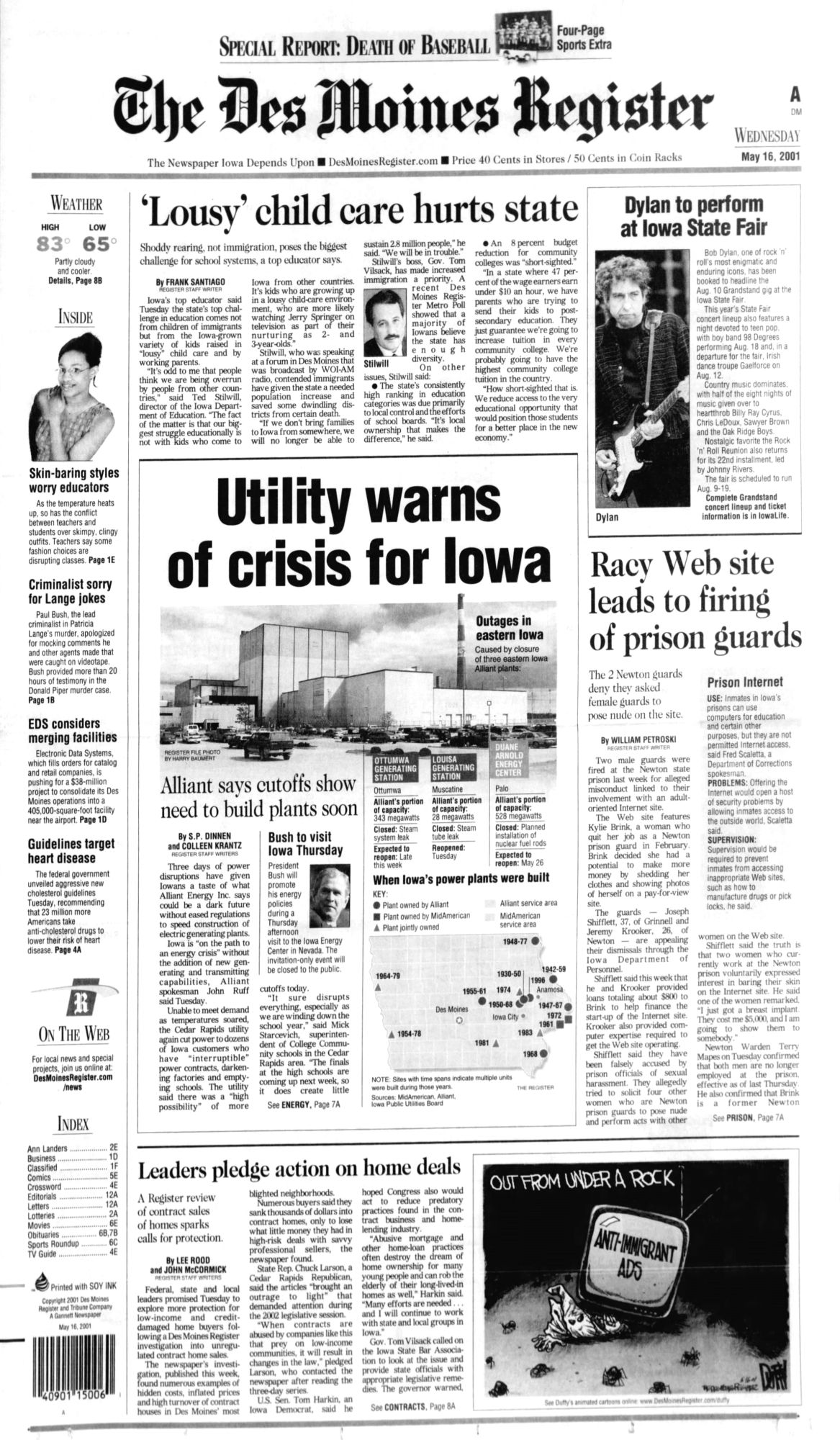 des moines register Bob Dylan front cover