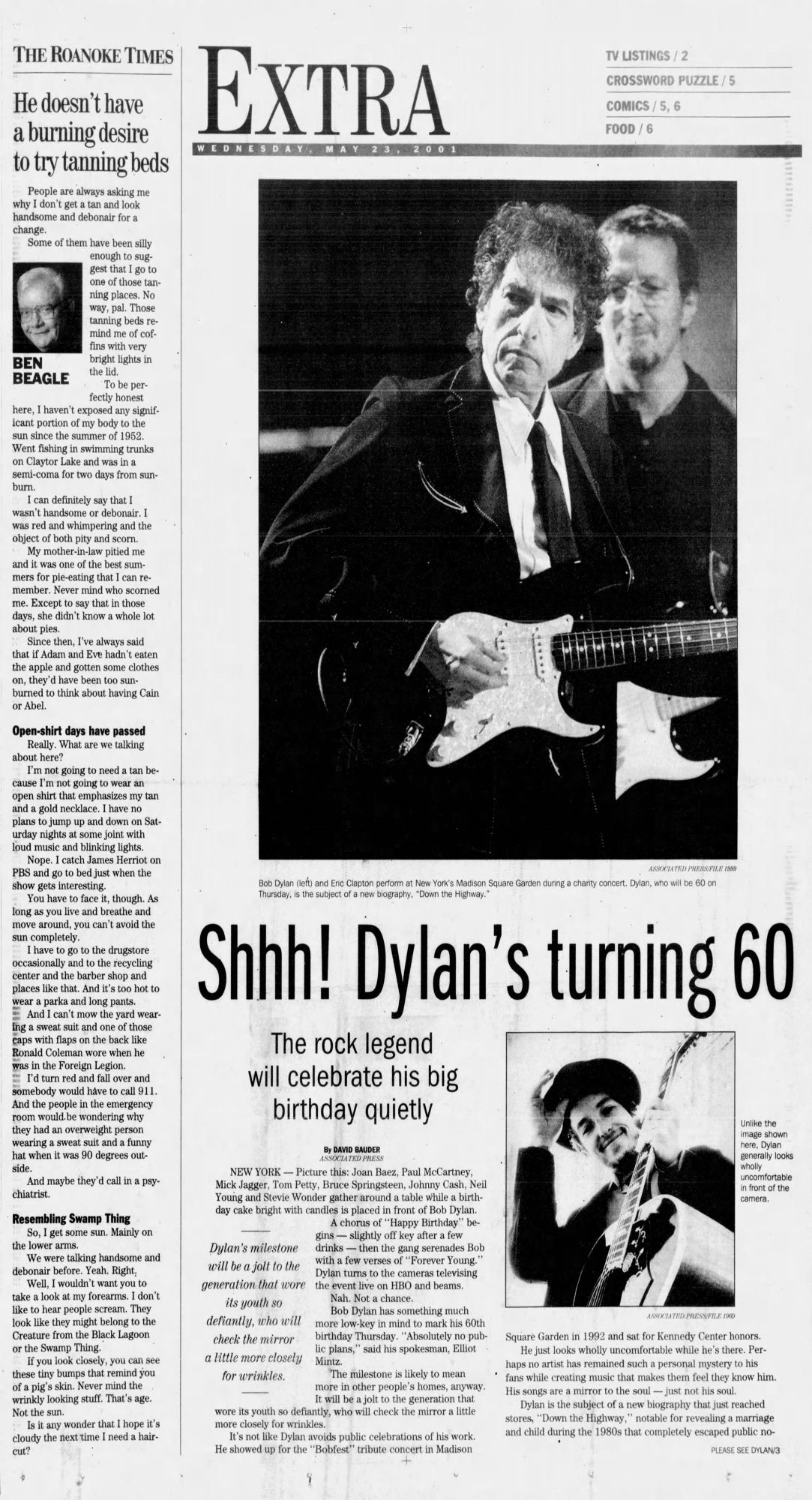 roanoke times Bob Dylan front cover