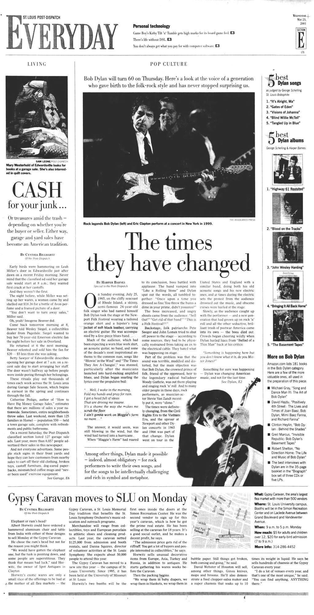 St Louis Post-Dispatch Bob Dylan front cover