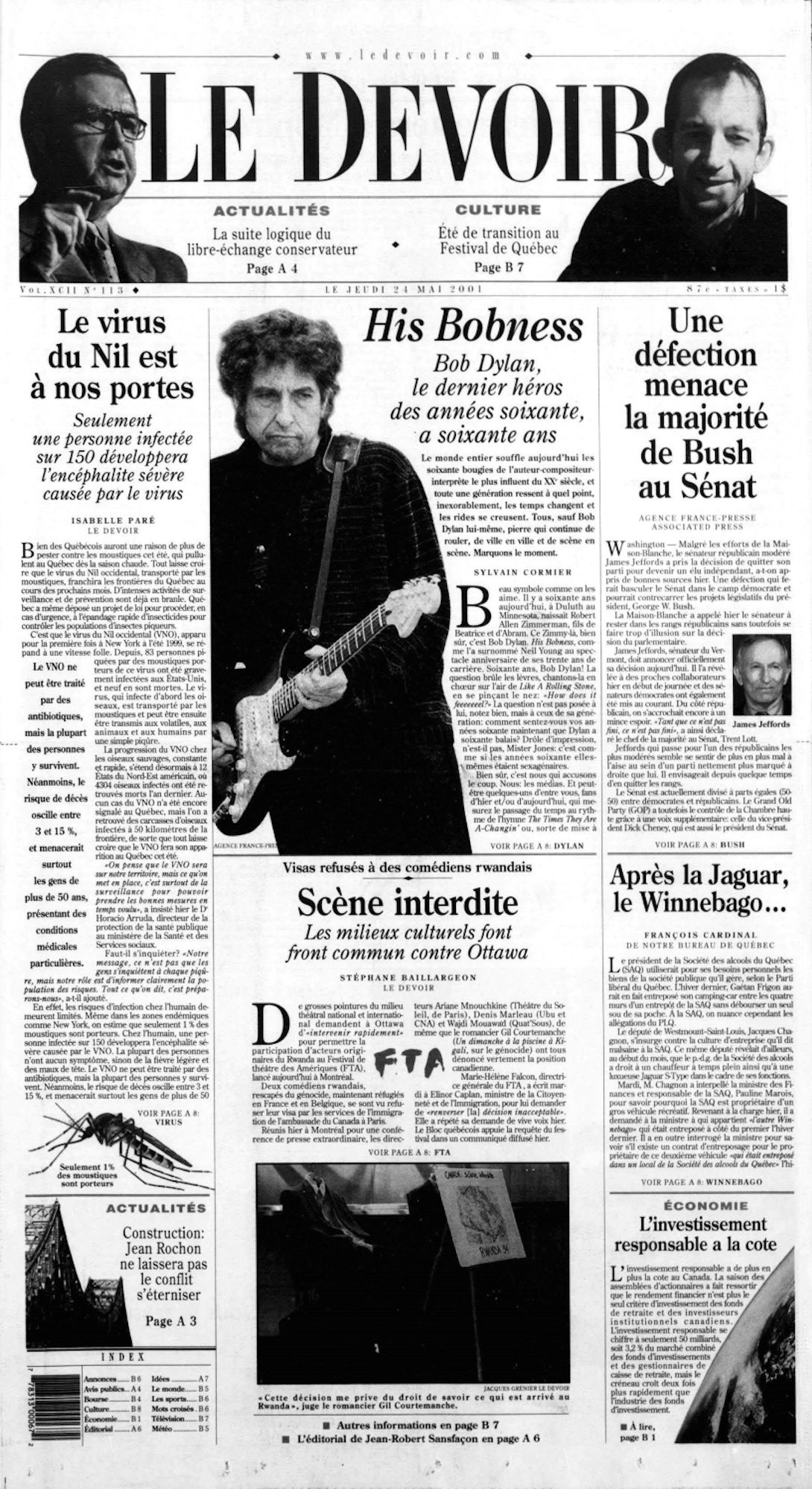 le devoir Bob Dylan front cover