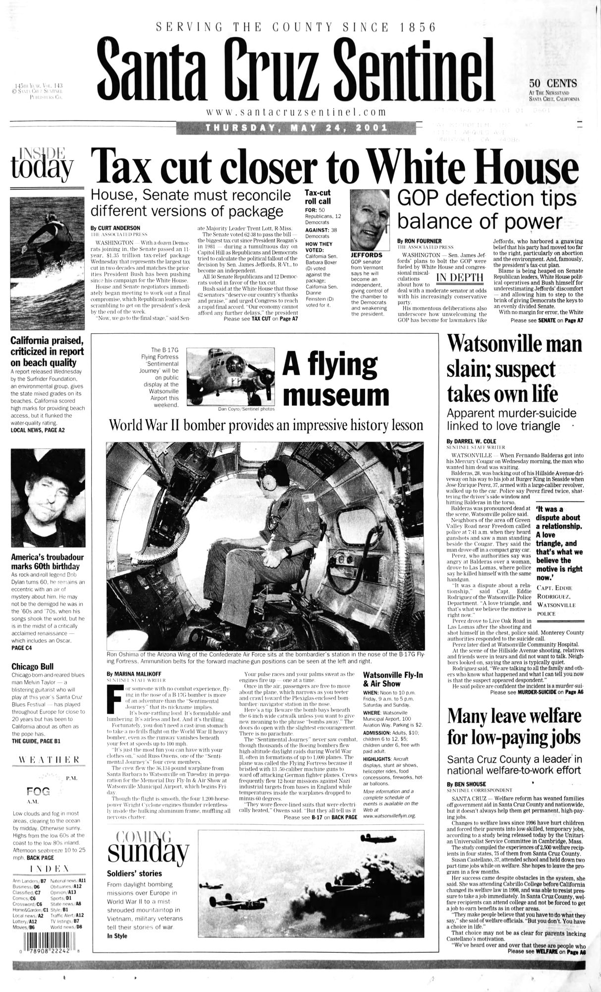 santa cruz sentinel Bob Dylan front cover