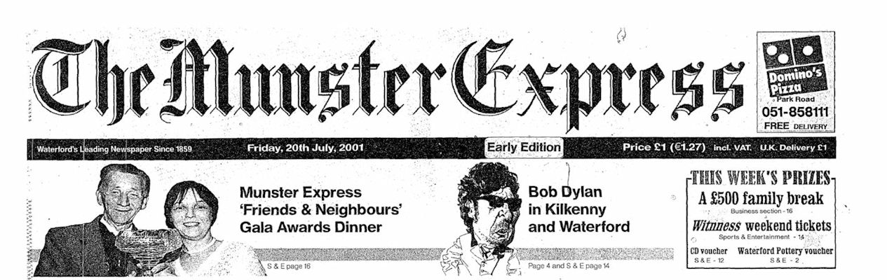 the munster express Bob Dylan front cover