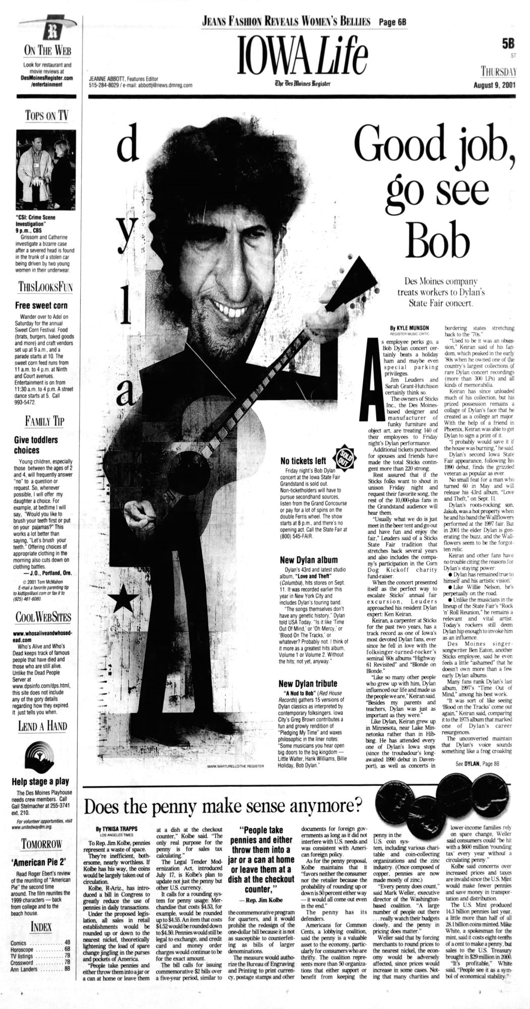 des moines register Bob Dylan front cover