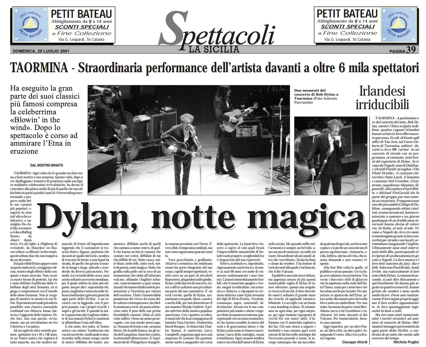 la sicilia 30 03 2021 Bob Dylan front cover