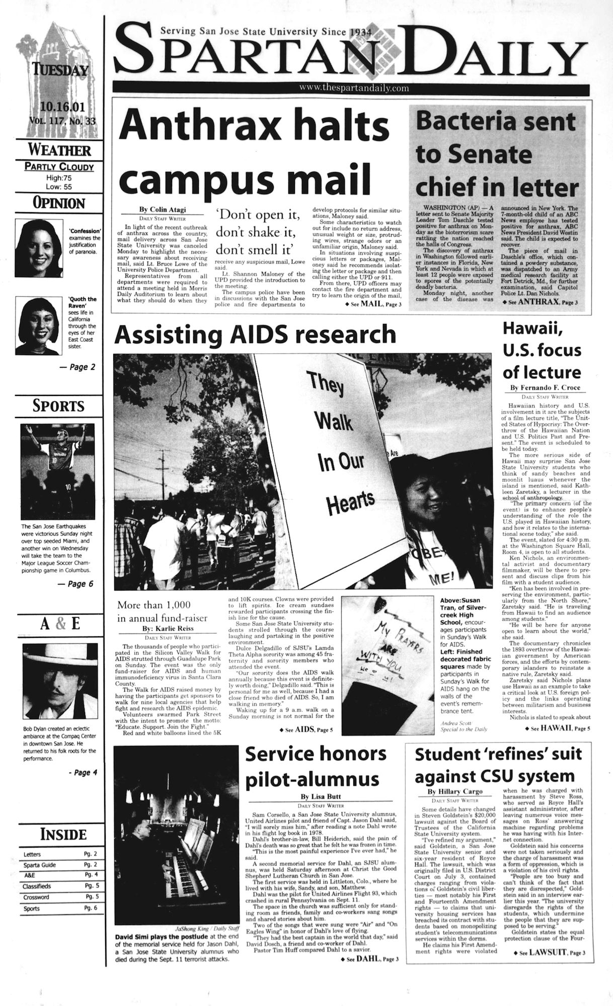 Spartan Daily Bob Dylan front cover