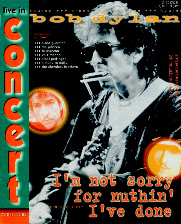 live in concert magazine Bob Dylan cover story
