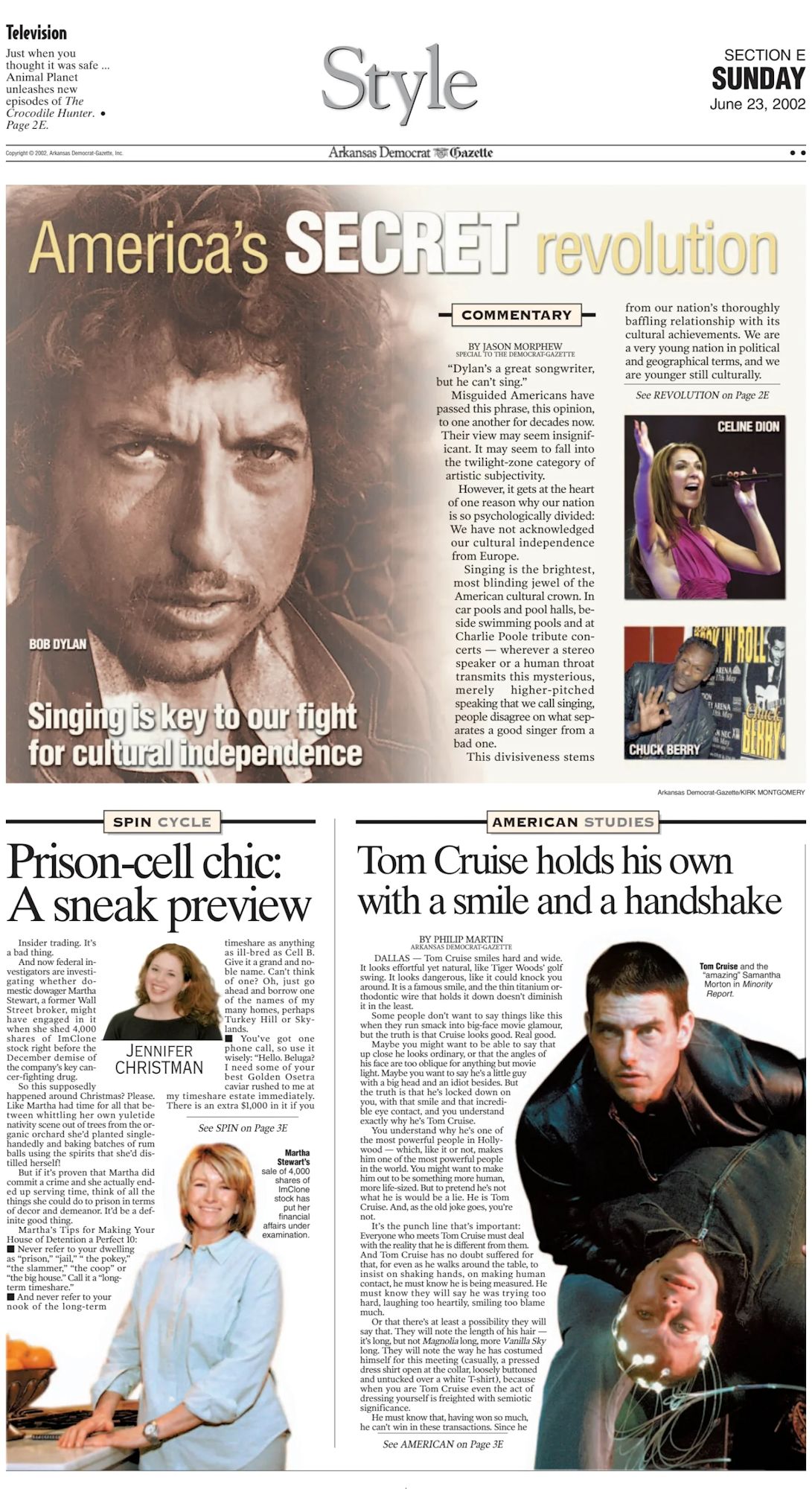 Arkansas Democrat-Gazette Bob Dylan front cover