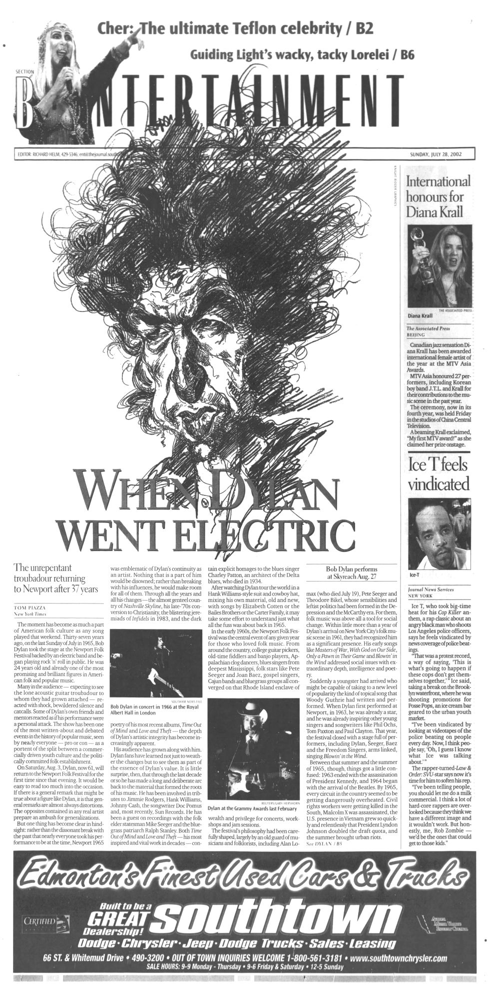 Edmonton Journal Bob Dylan front cover