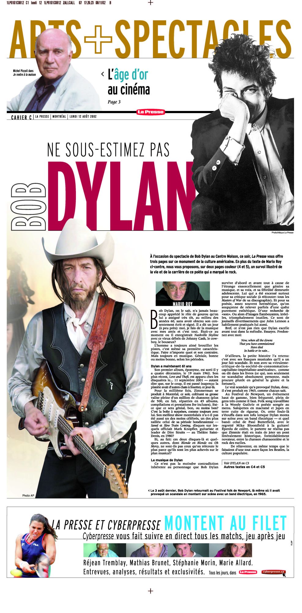 La Presse  Bob Dylan front cover