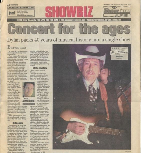 ottawa sun showbiz Bob Dylan front cover