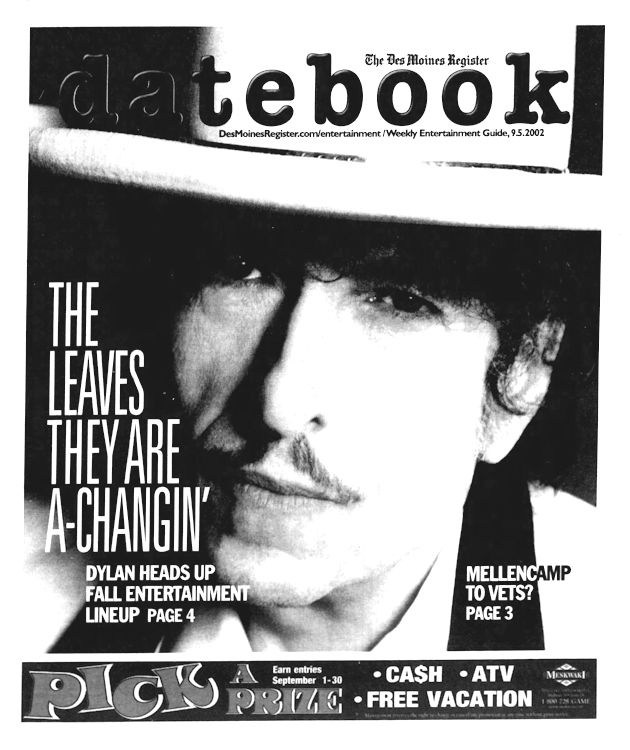 des moines register Bob Dylan front cover