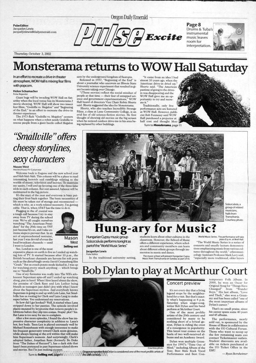 the oregon Daily Emerald Dylan front cover