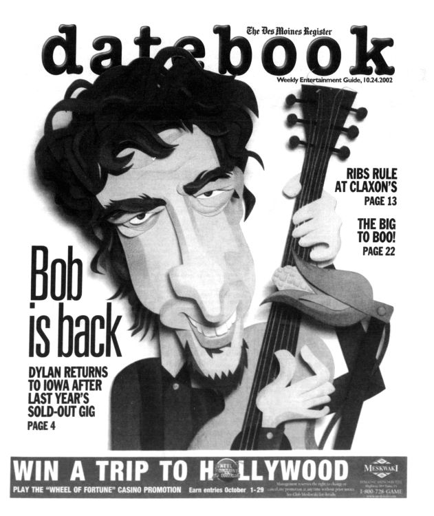 des moines register Bob Dylan front cover