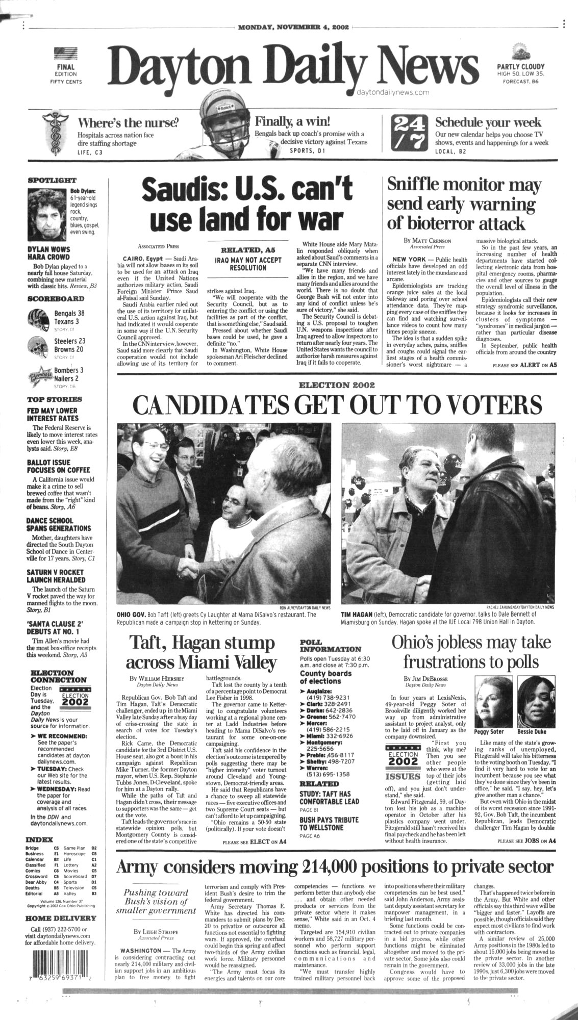 the Dayton Daily News Bob Dylan front cover