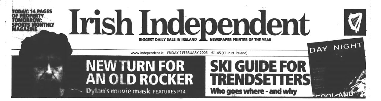 the irish independent magazine Bob Dylan front cover