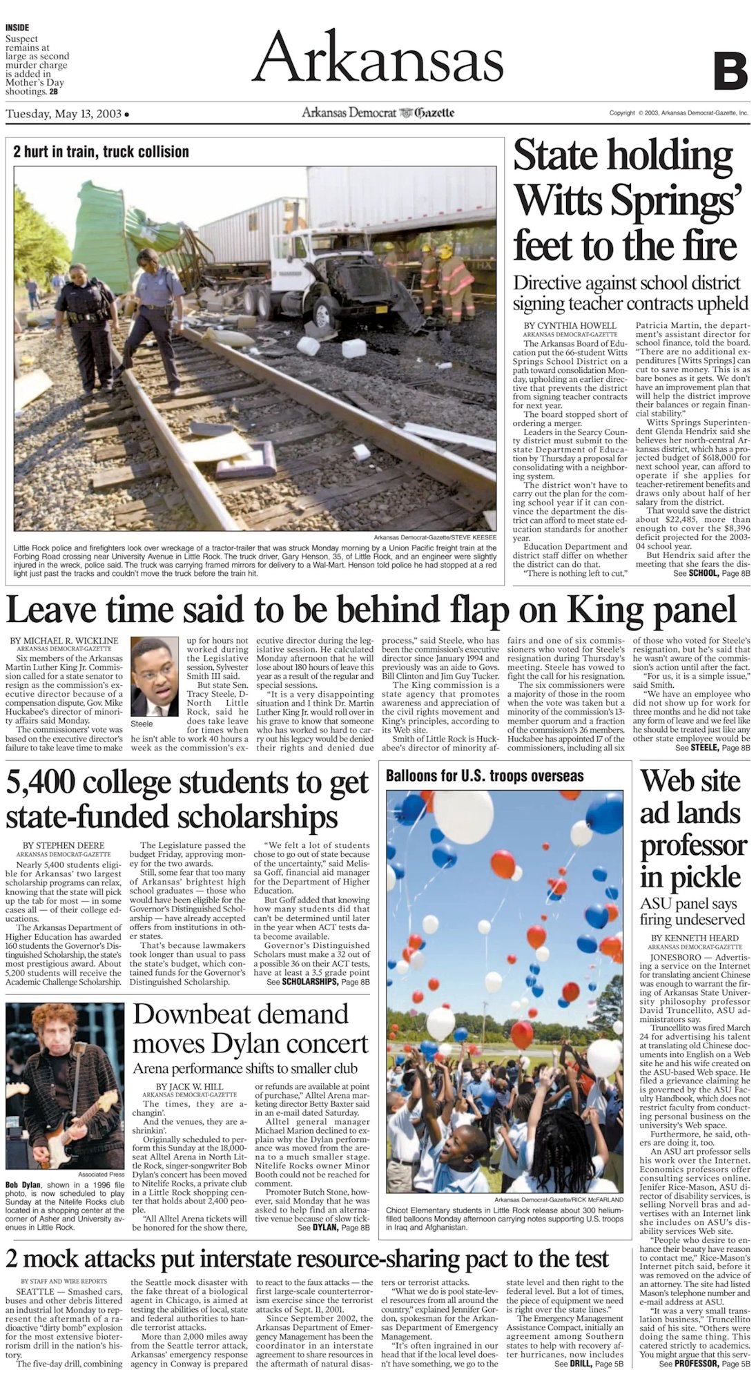 Arkansas Democrat-Gazette Bob Dylan front cover