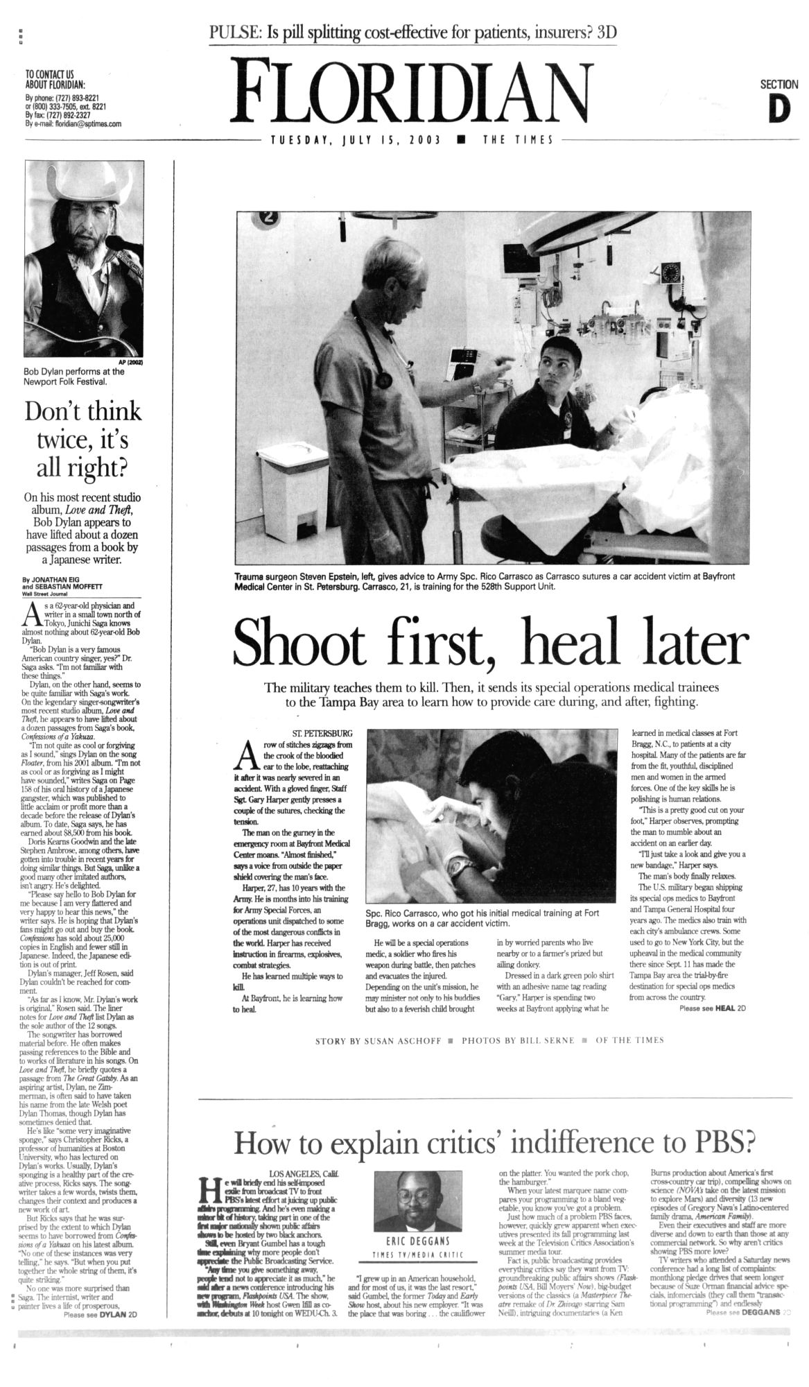 st petersburg times Bob Dylan front cover