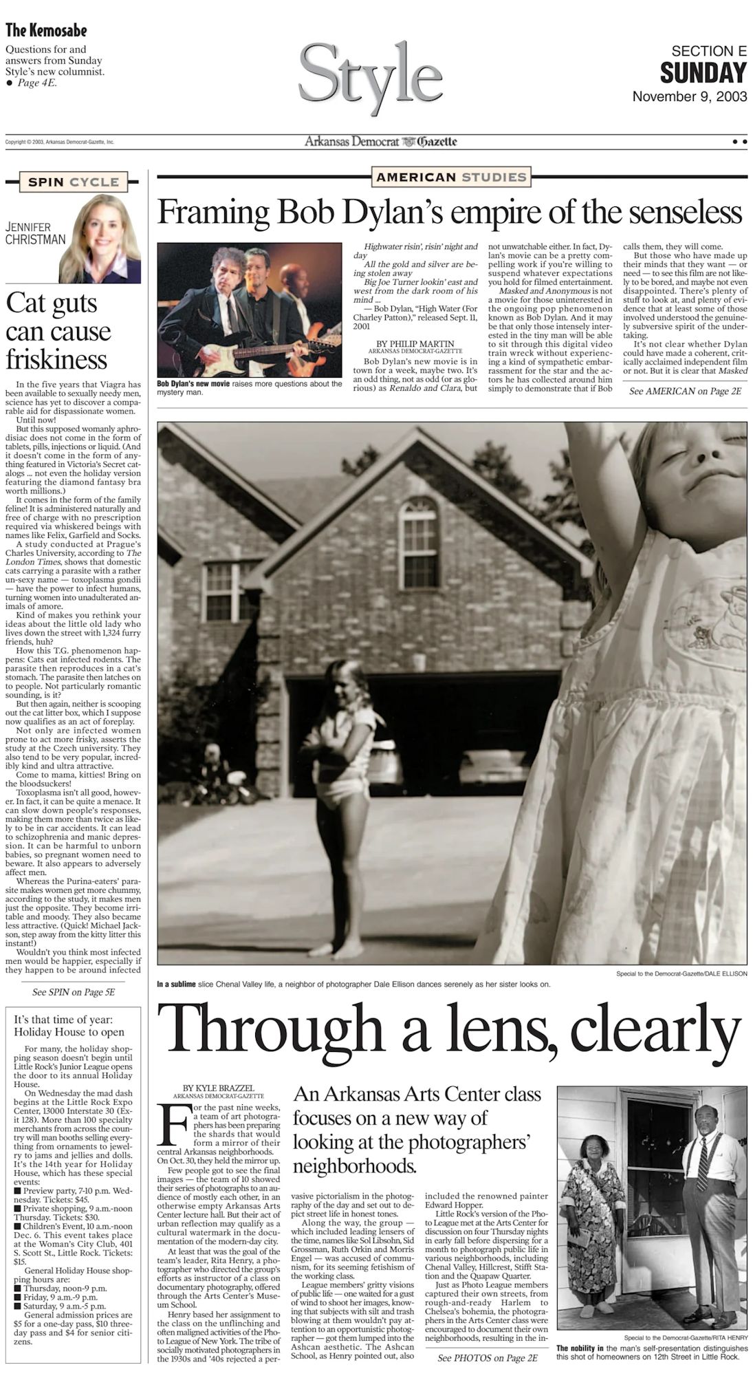 Arkansas Democrat-Gazette Bob Dylan front cover