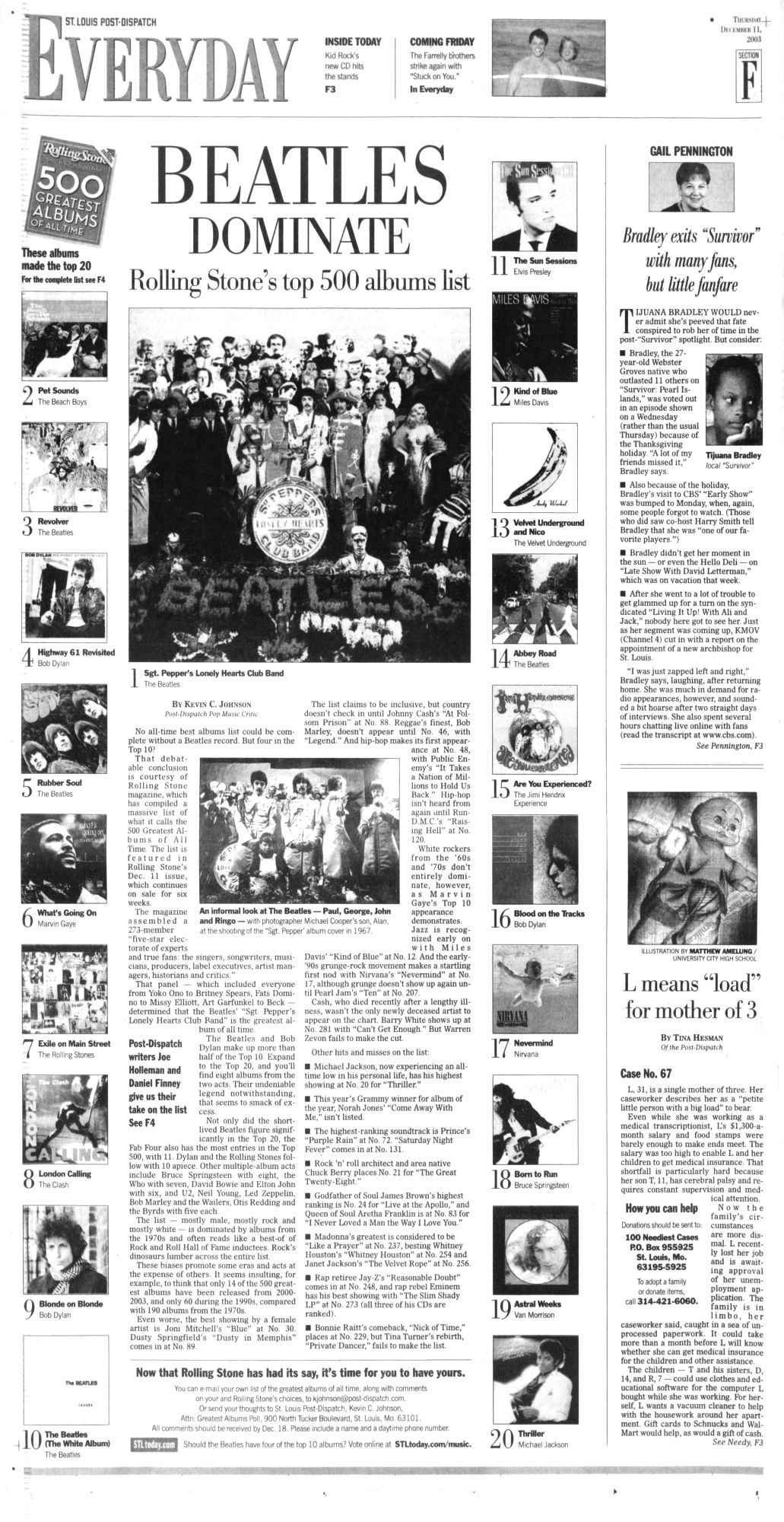 St Louis Post-Dispatch Bob Dylan front cover