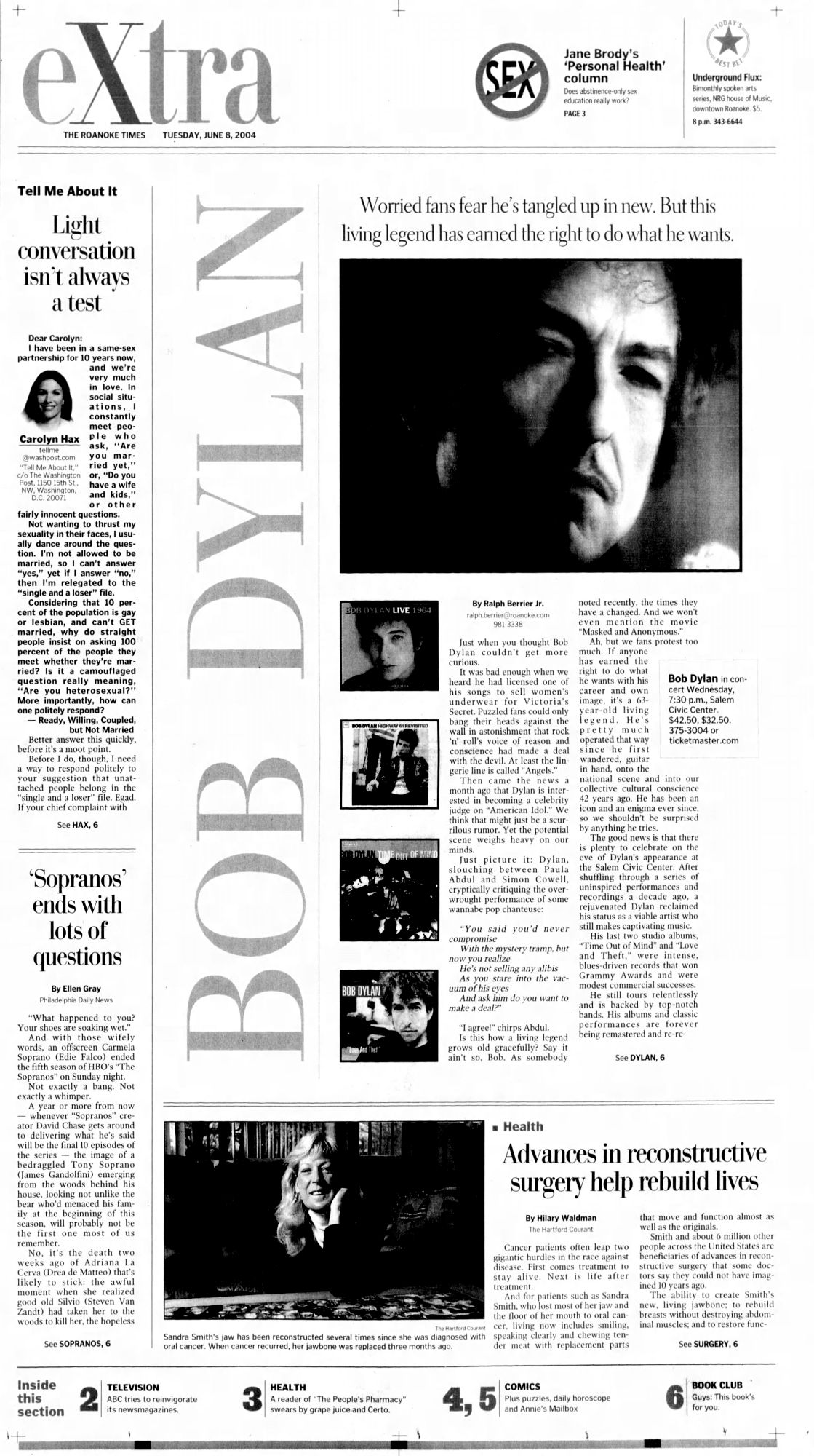 roanoke times Bob Dylan front cover