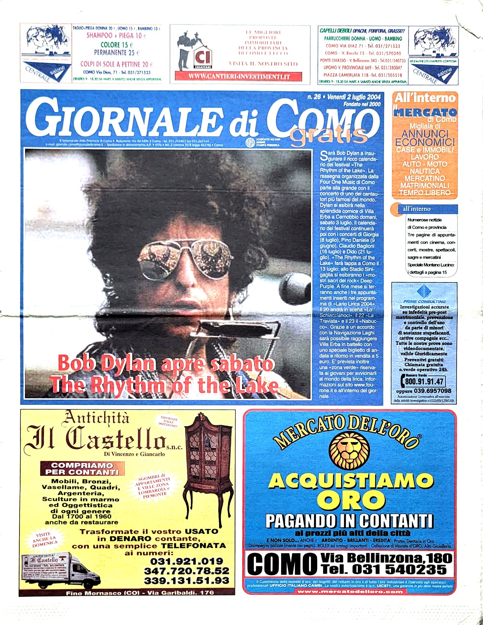 giornale di como magazine Bob Dylan front cover