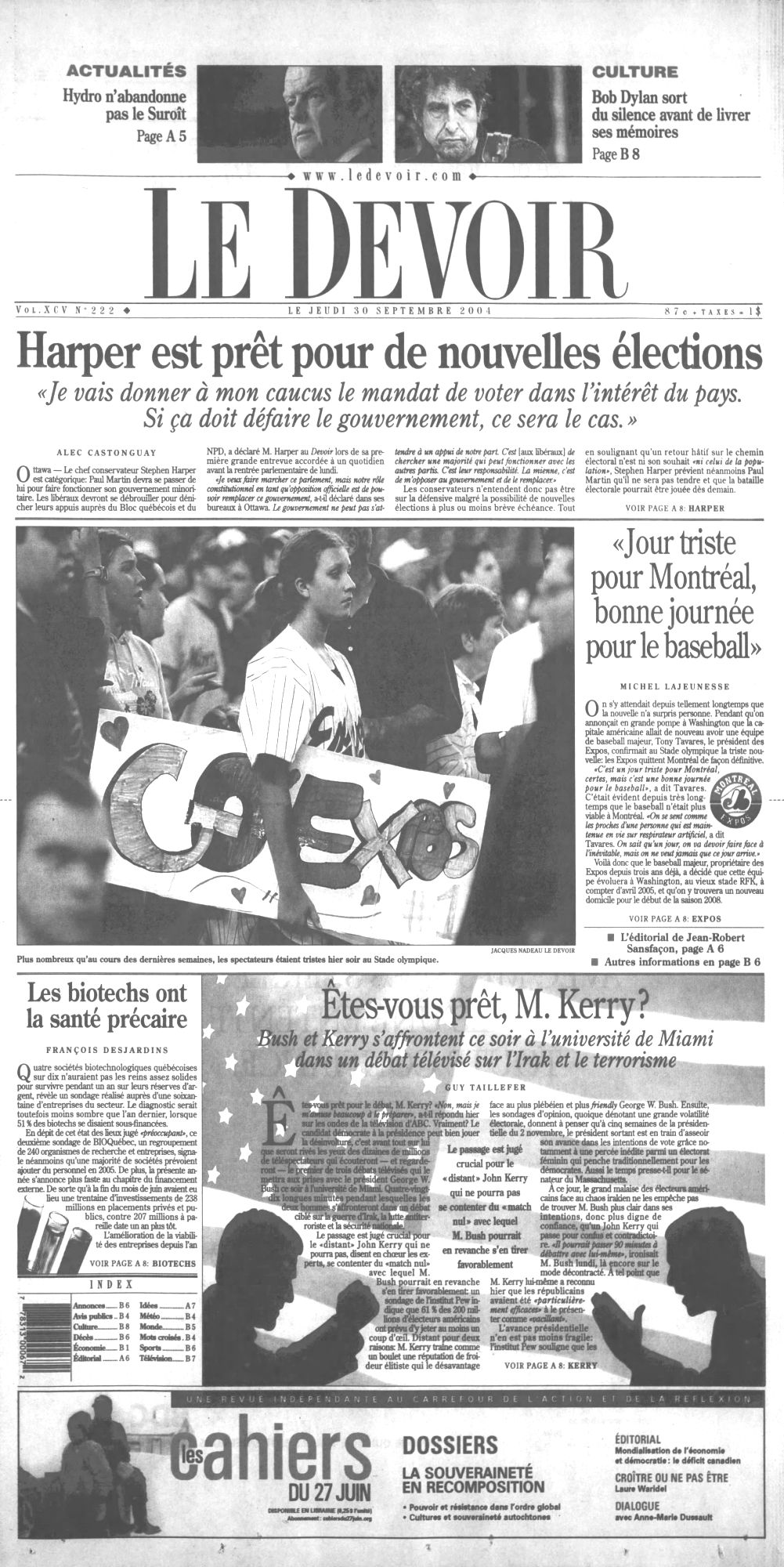 le devoir Bob Dylan front cover