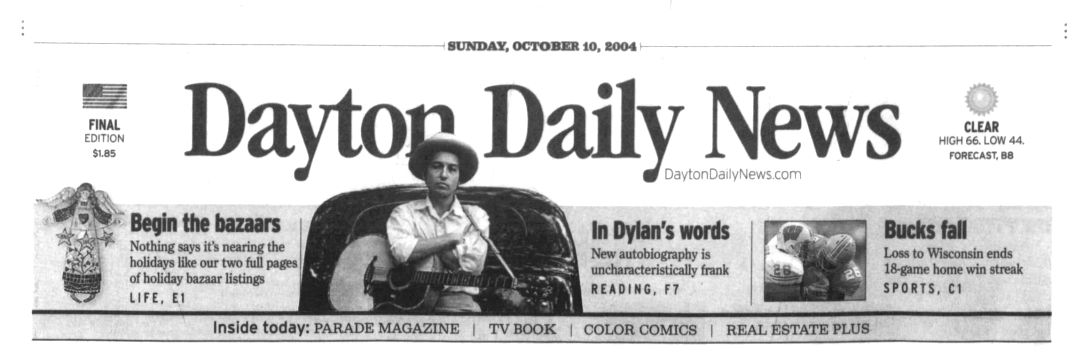 the Dayton Daily News Bob Dylan front cover