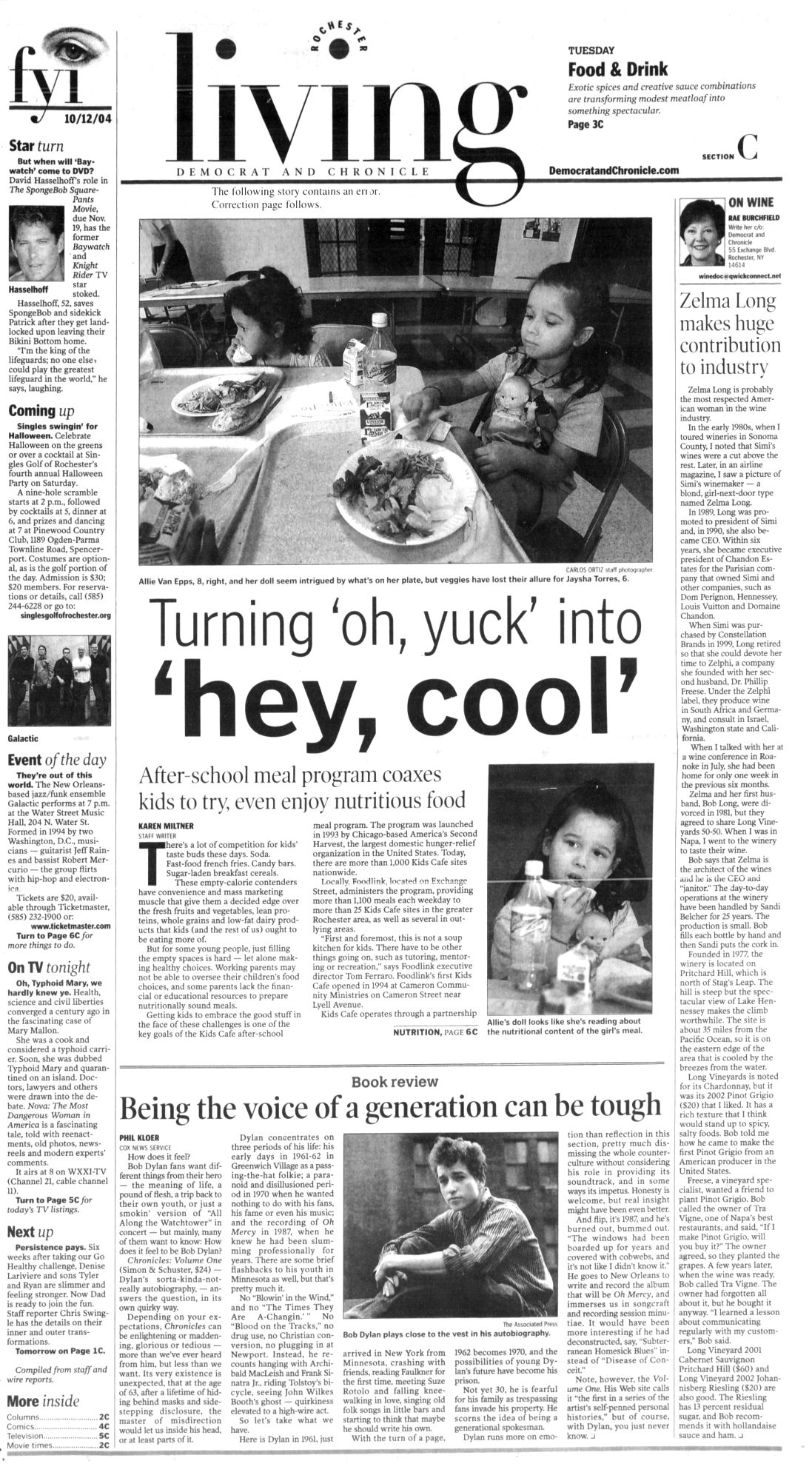 Democrat and Chronicle Bob Dylan front cover