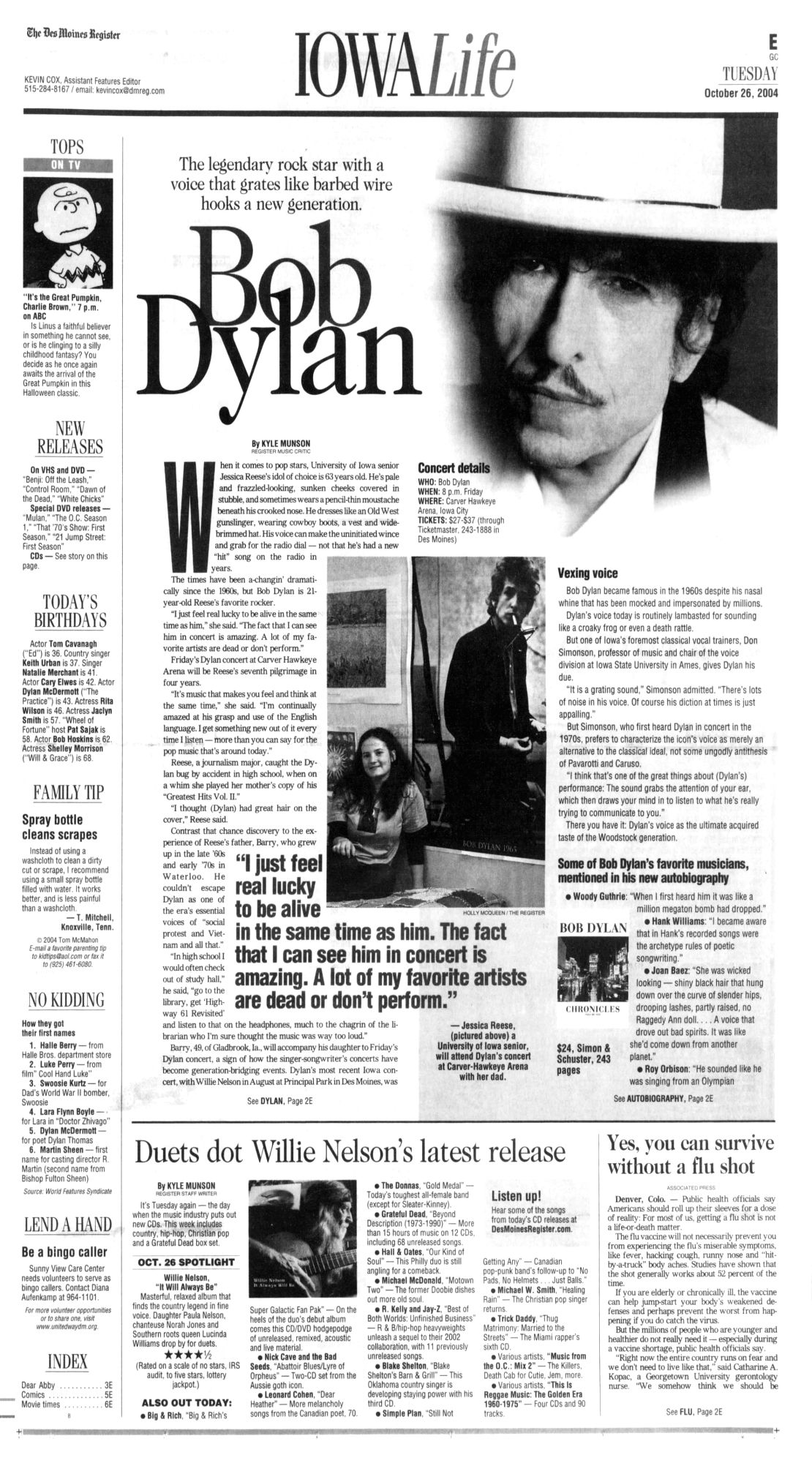 des moines register Bob Dylan front cover