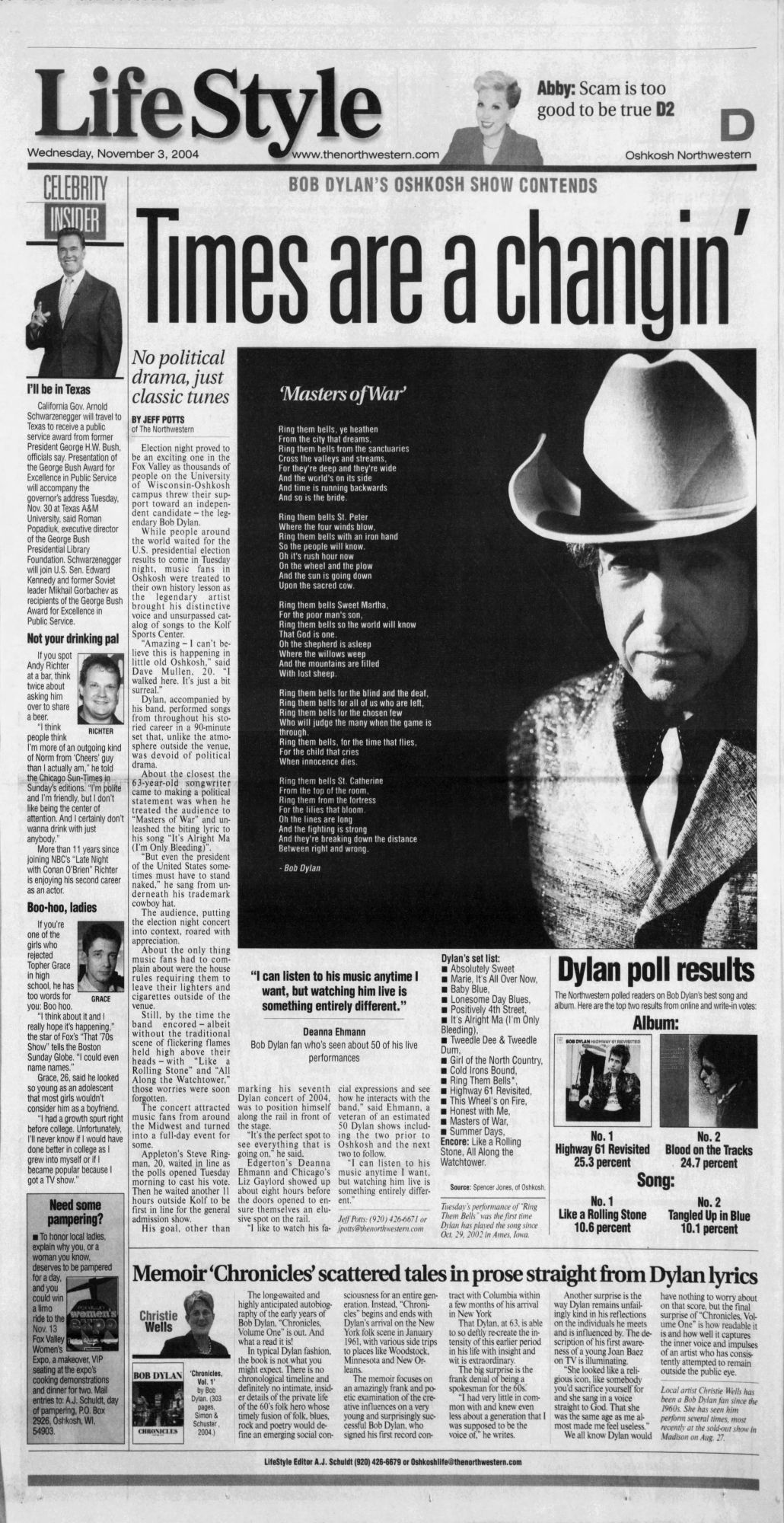OSKOSH NORTHWESTERN 2004 Bob Dylan cover story