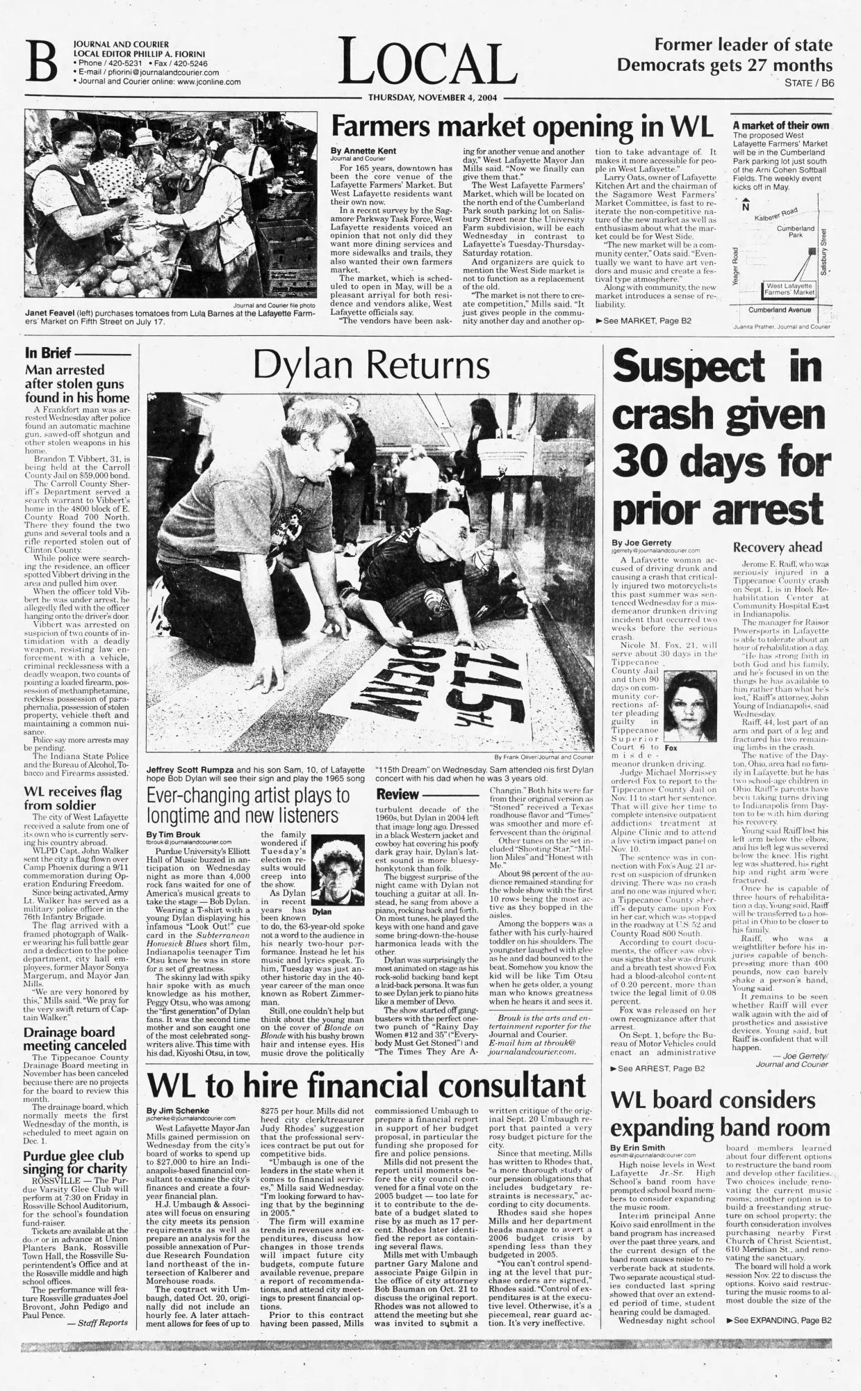 journal and courrier Bob Dylan front cover