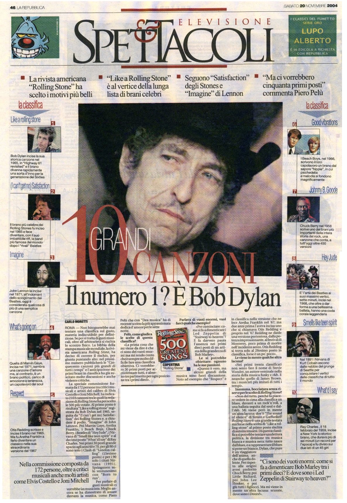 la repubblica 20 november 2004 Bob Dylan cover story