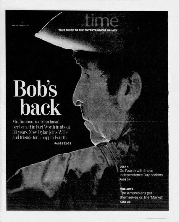 fort worth star-telegram news Bob Dylan front cover