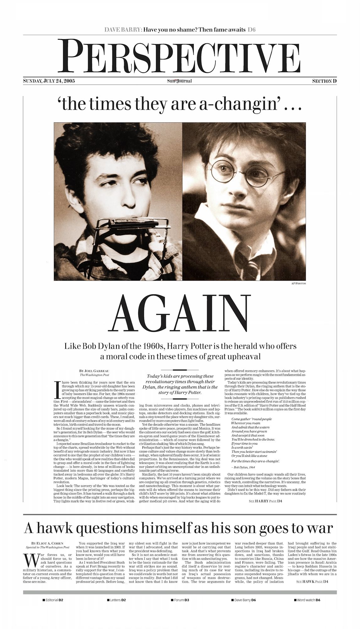 Sun Journal Bob Dylan front cover