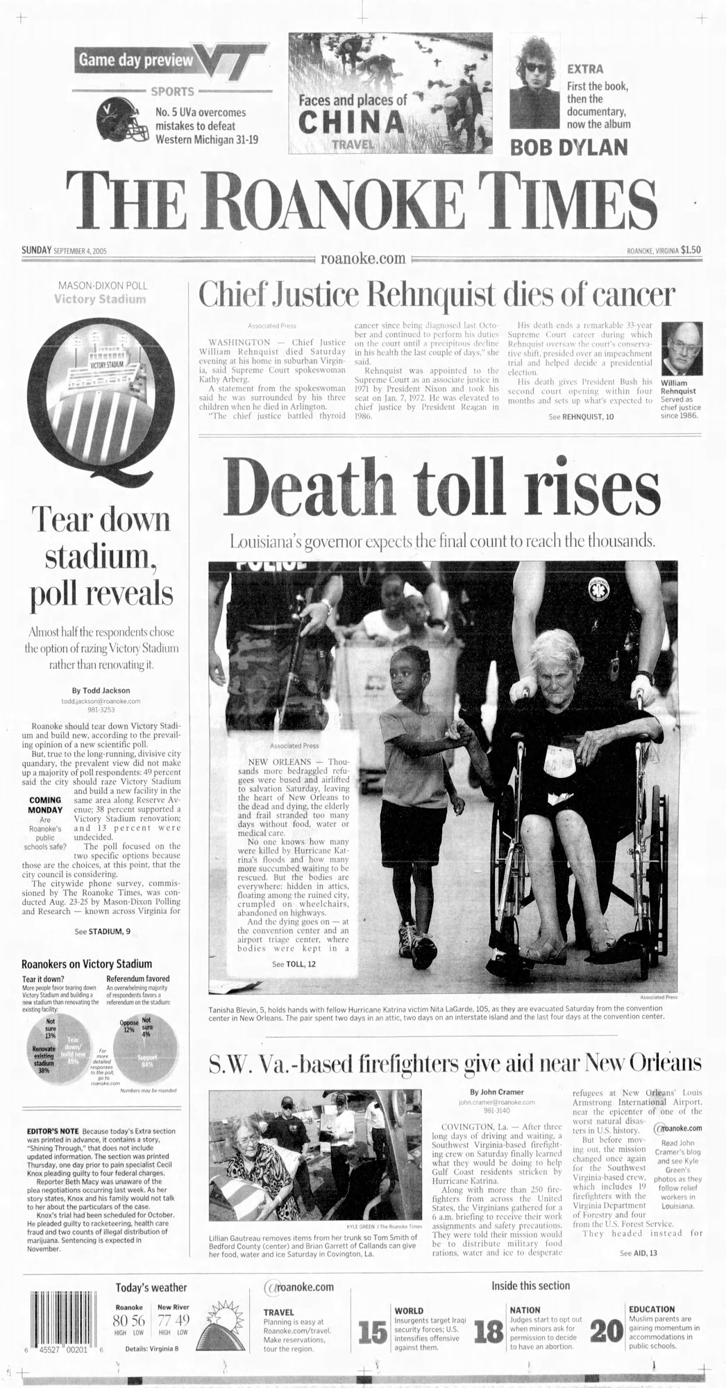 roanoke times Bob Dylan front cover