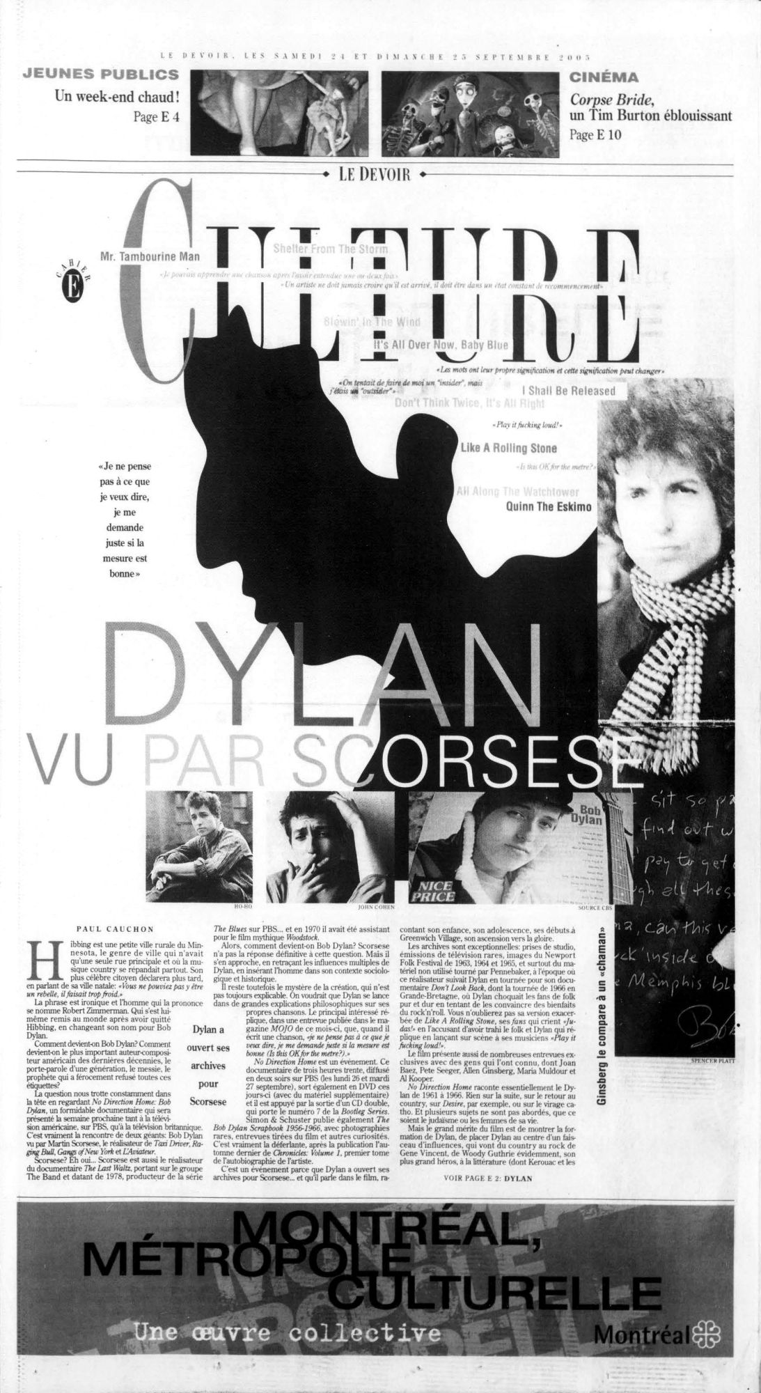le devoir Bob Dylan front cover