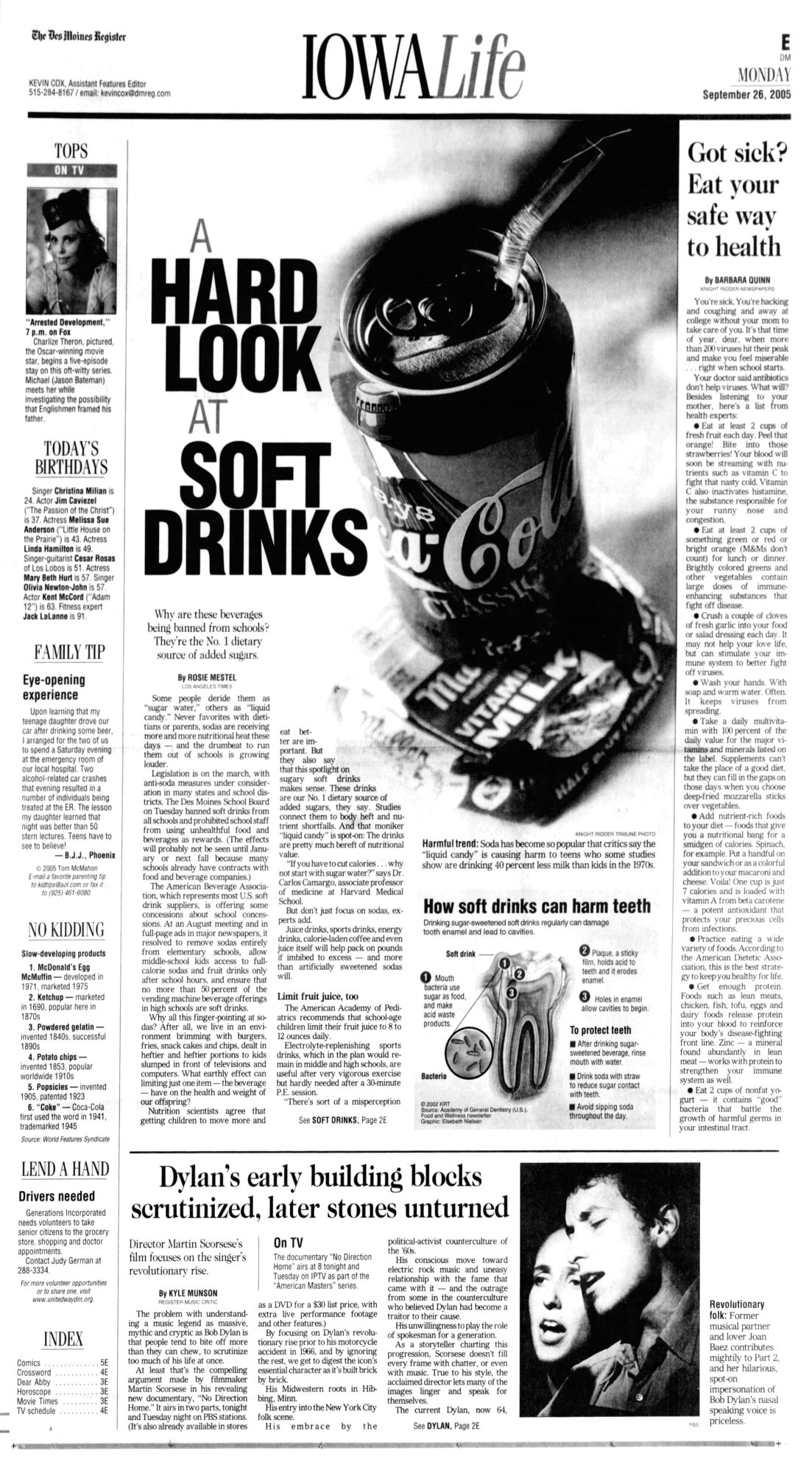 des moines register Bob Dylan front cover