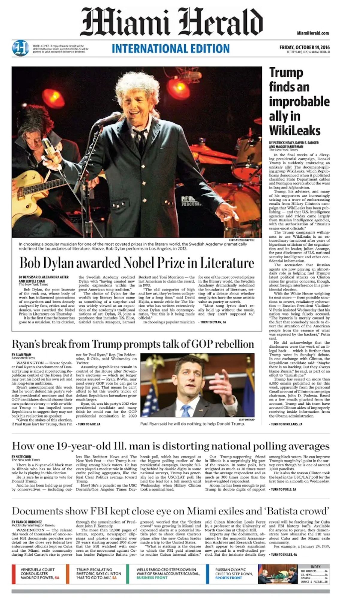 miami herald Bob Dylan front cover