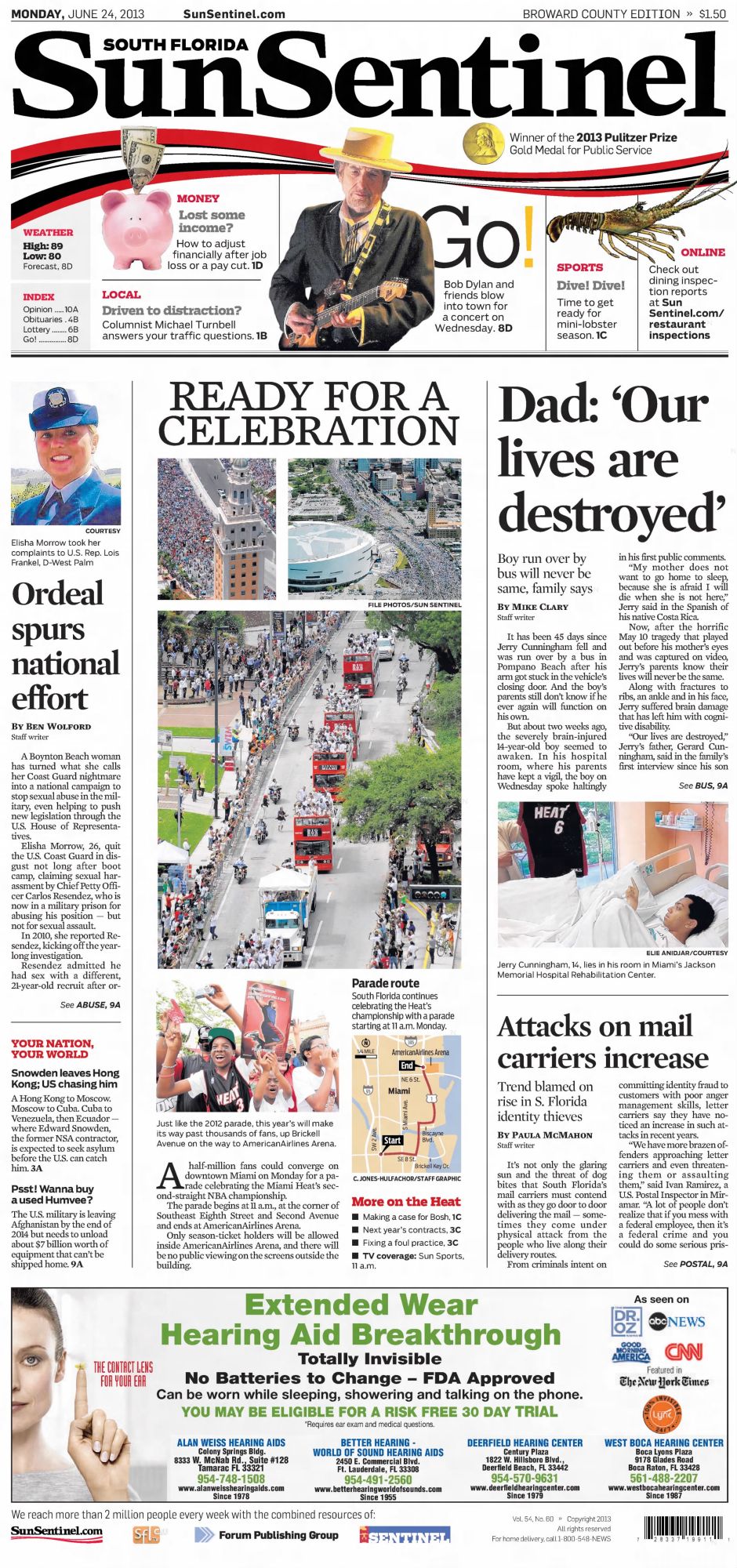 Sun Sentinel Bob Dylan front cover
