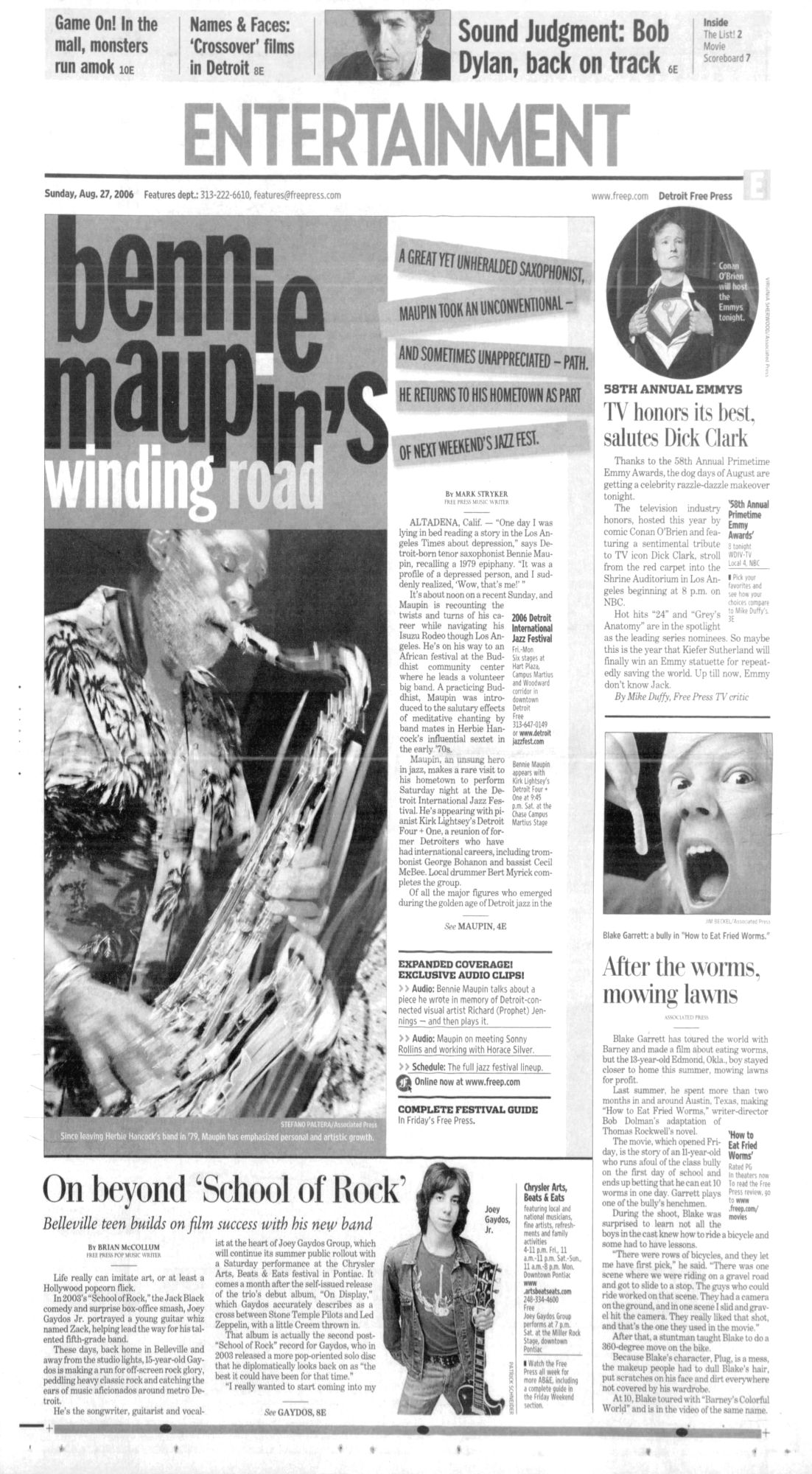 the detroit free press Bob Dylan front cover