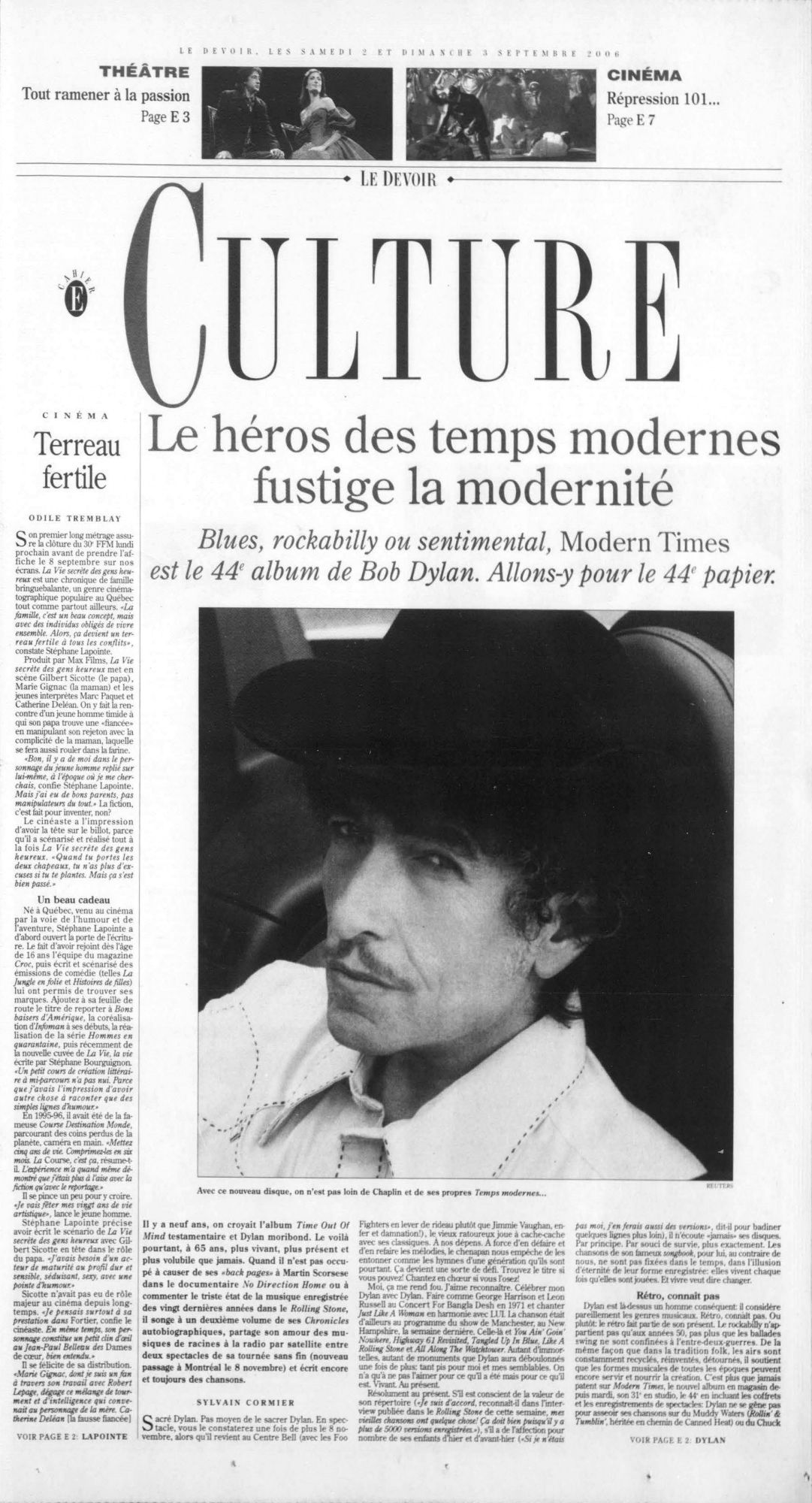 le devoir Bob Dylan front cover